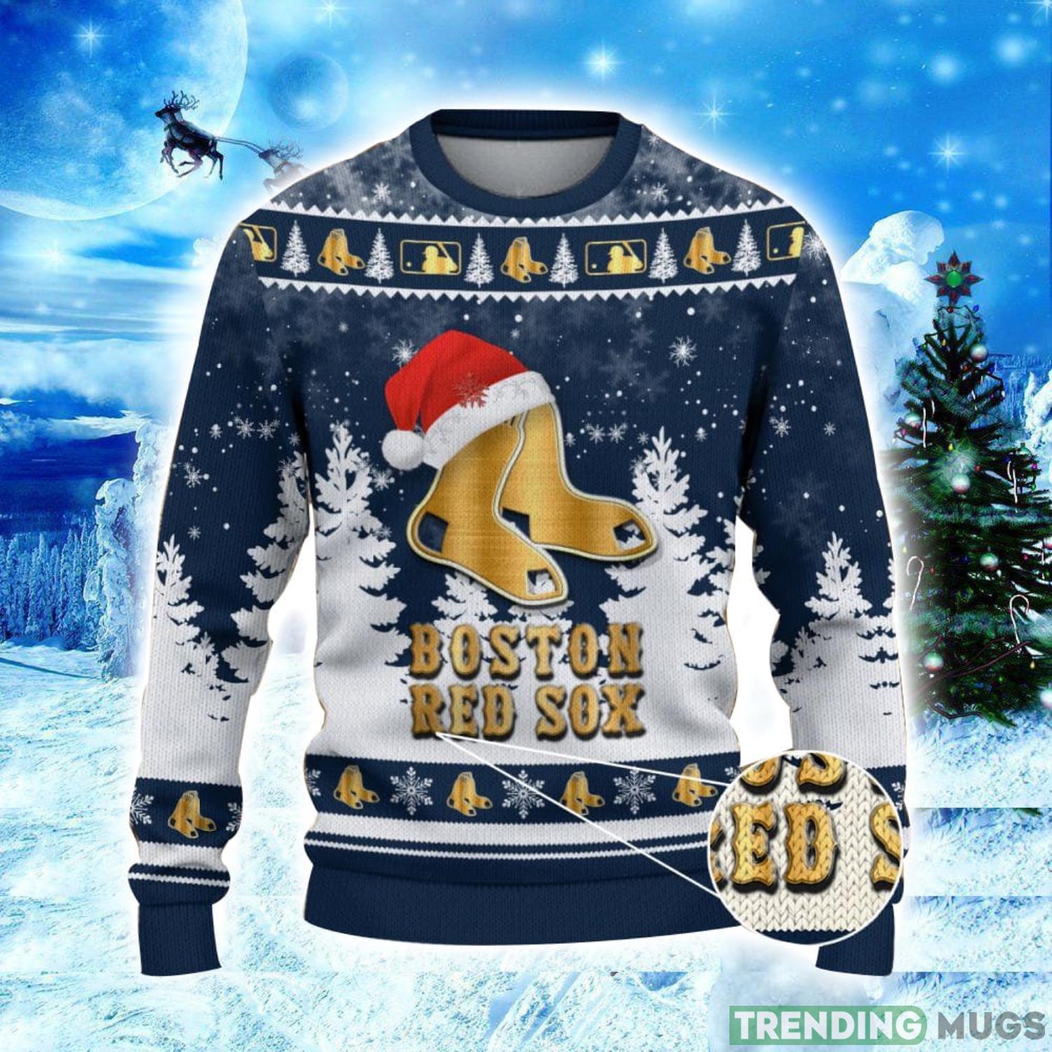 Boston Red Sox Logo Wearing Santa Hat Christmas Gift Ugly Christmas Sweater Christmas Gift Ideas 3D Sweater Boston Red Sox Logo Wearing Santa Hat Christmas Gift Ugly Christmas Sweater Christmas Gift Ideas 3D Sweater