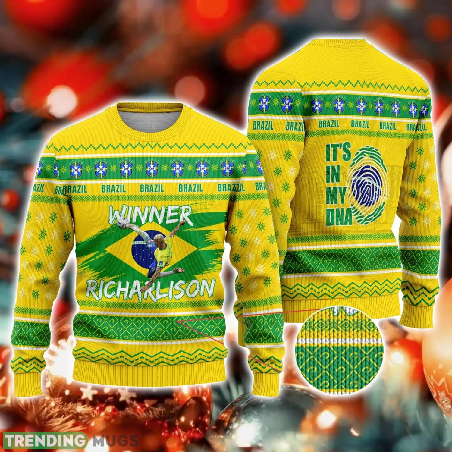 Brazil Richarlison It's In My DNA FiFa World Cup Qatar 2022 Ugly Christmas Sweater Christmas Gift For Sport Fans Product Photo 1