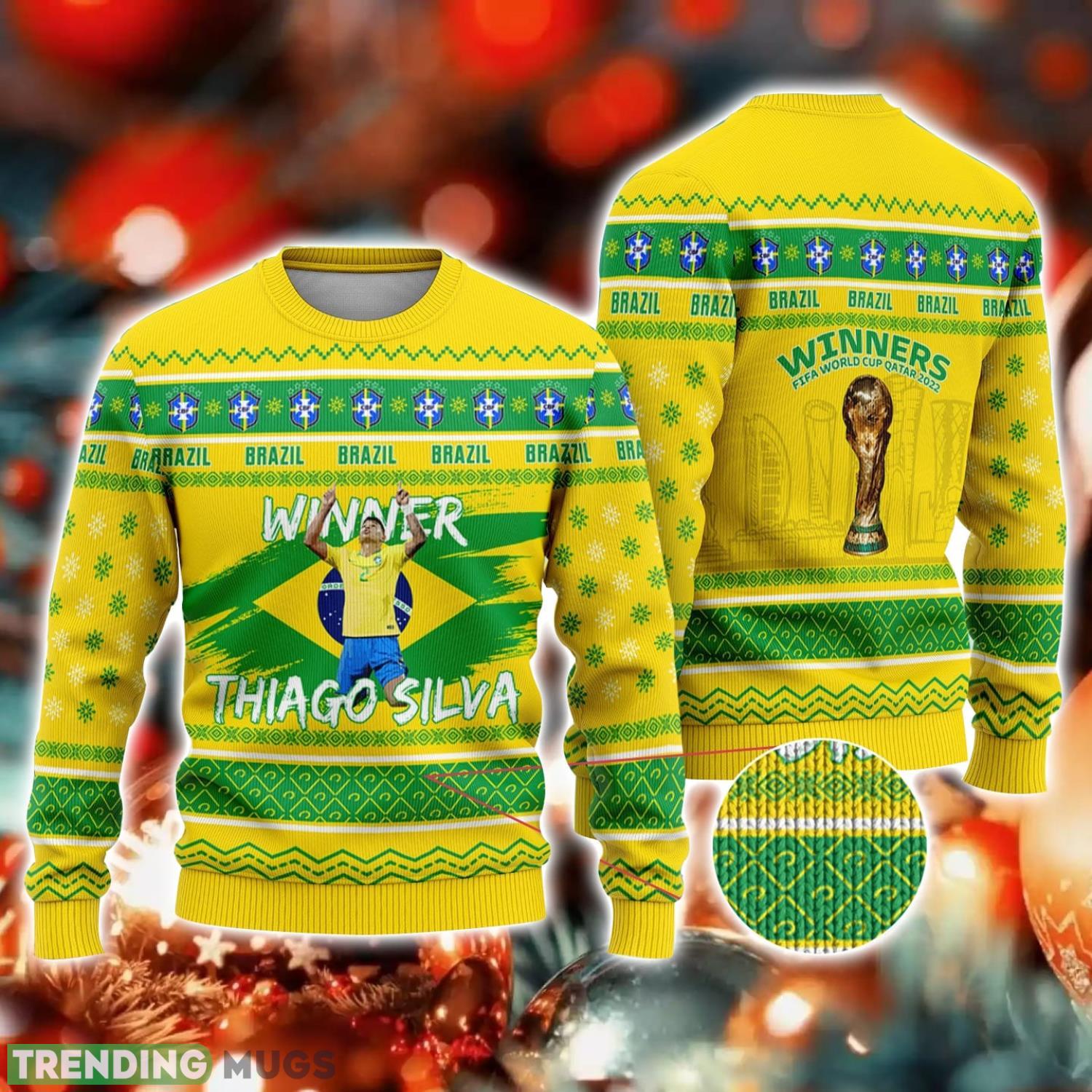 Brazil Thiago Silva Winners FiFa World Cup Qatar 2022 Ugly Christmas Sweater Christmas Gift For Sport Fans Product Photo 1 Brazil Thiago Silva Winners FiFa World Cup Qatar 2022 Ugly Christmas Sweater Christmas Gift For Sport Fans Product Photo 1