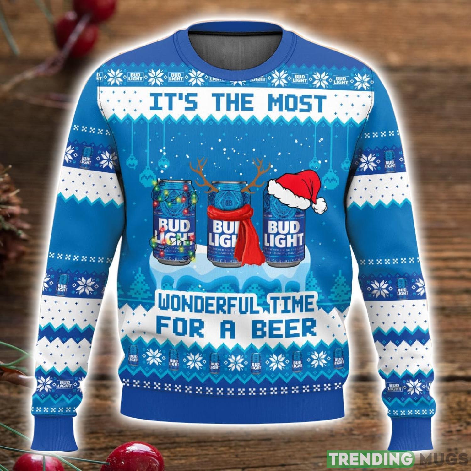 Bud Light It’s The Most Wonderful Time For A Beer Ugly Sweater 3D All Over Printed Christmas Sweater Gift Product Photo 1 Bud Light It’s The Most Wonderful Time For A Beer Ugly Sweater 3D All Over Printed Christmas Sweater Gift Product Photo 1