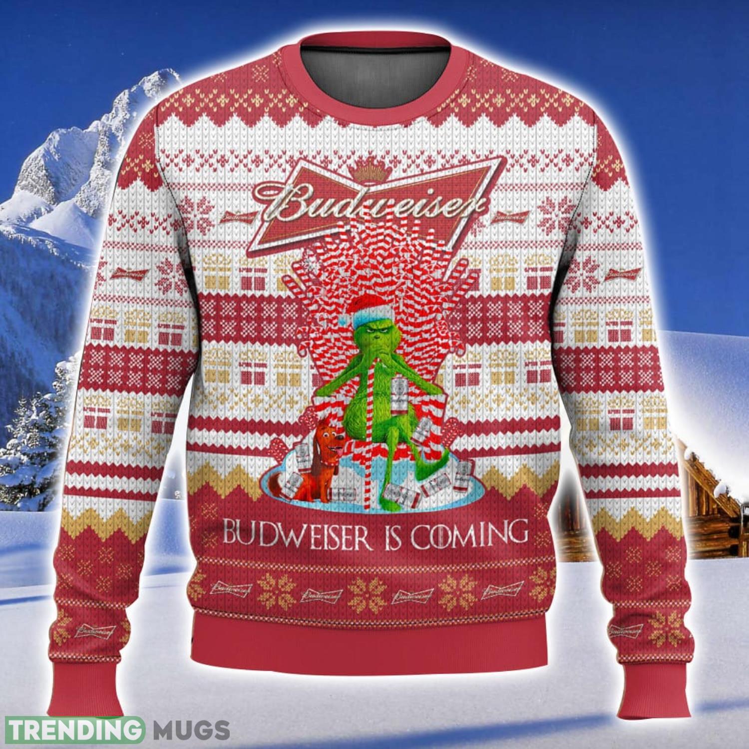 Budweiser Is Coming All Over Printed Ugly Christmas Sweater 2023 Christmas Gift Ideas Holiday Gift Product Photo 1 Budweiser Is Coming All Over Printed Ugly Christmas Sweater 2023 Christmas Gift Ideas Holiday Gift Product Photo 1
