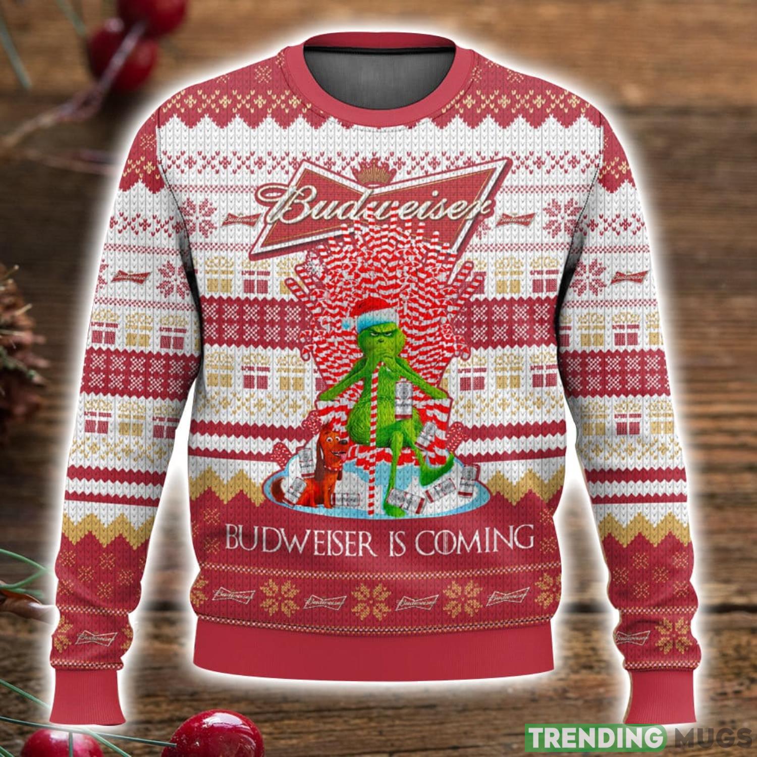 Budweiser Is Coming Ugly Sweater 3D All Over Printed Christmas Sweater Gift Product Photo 1 Budweiser Is Coming Ugly Sweater 3D All Over Printed Christmas Sweater Gift Product Photo 1
