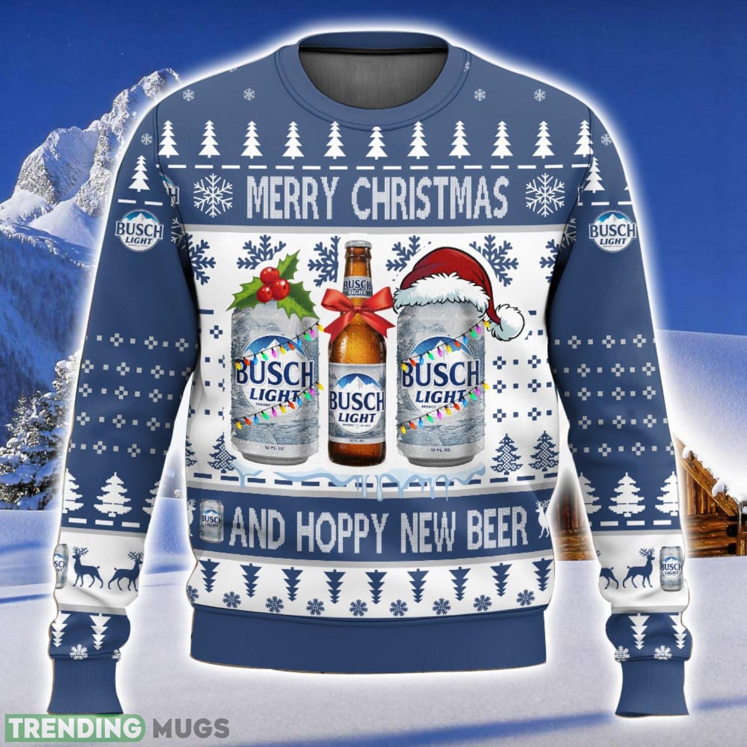 Busch Light Merry Christmas And Hoppy New Beer Christmas Sweater 3D Sweater Busch Light Merry Christmas And Hoppy New Beer Christmas Sweater 3D Sweater