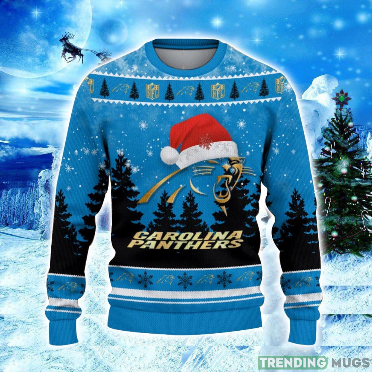 Carolina Panthers Logo Wearing Santa Hat Christmas Gift Ugly Christmas Sweater Christmas Gift Ideas 3D Sweater Carolina Panthers Logo Wearing Santa Hat Christmas Gift Ugly Christmas Sweater Christmas Gift Ideas 3D Sweater