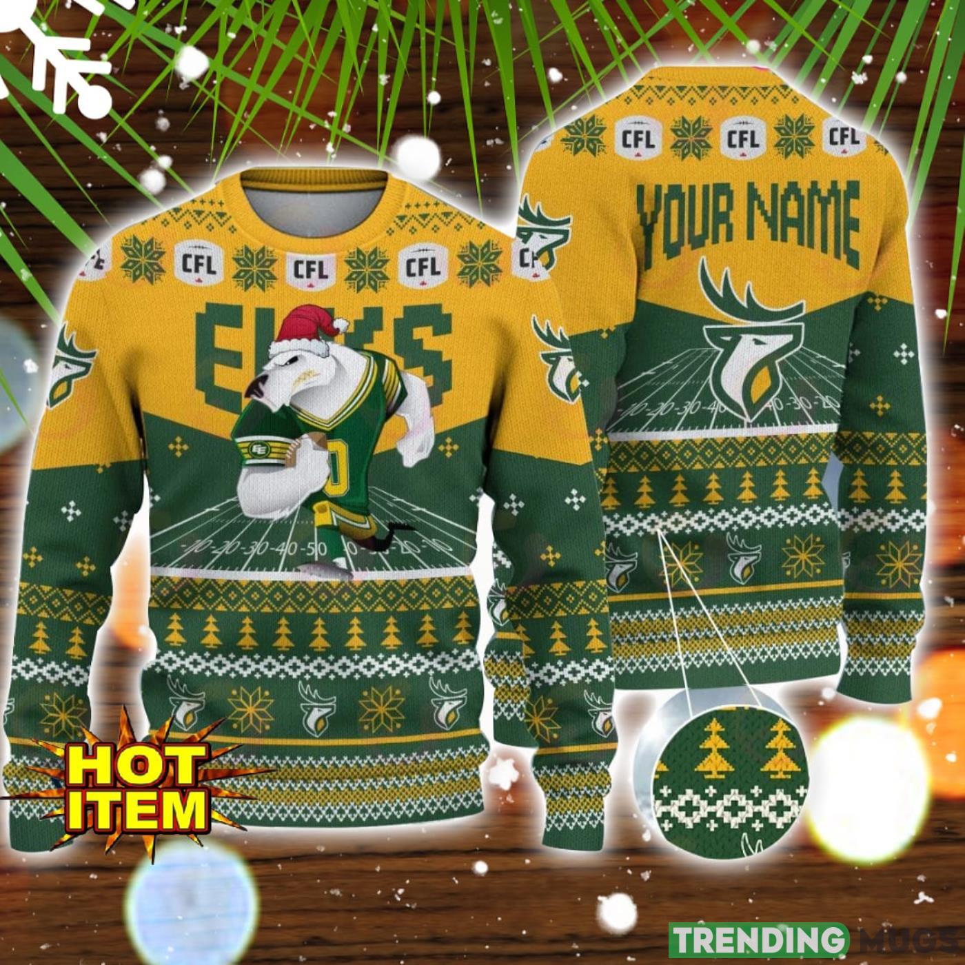 CFL Edmonton Eskimos Special Mascot Design Ugly Christmas Sweater Christmas Gift For Sport Fans Custom Name Product Photo 1