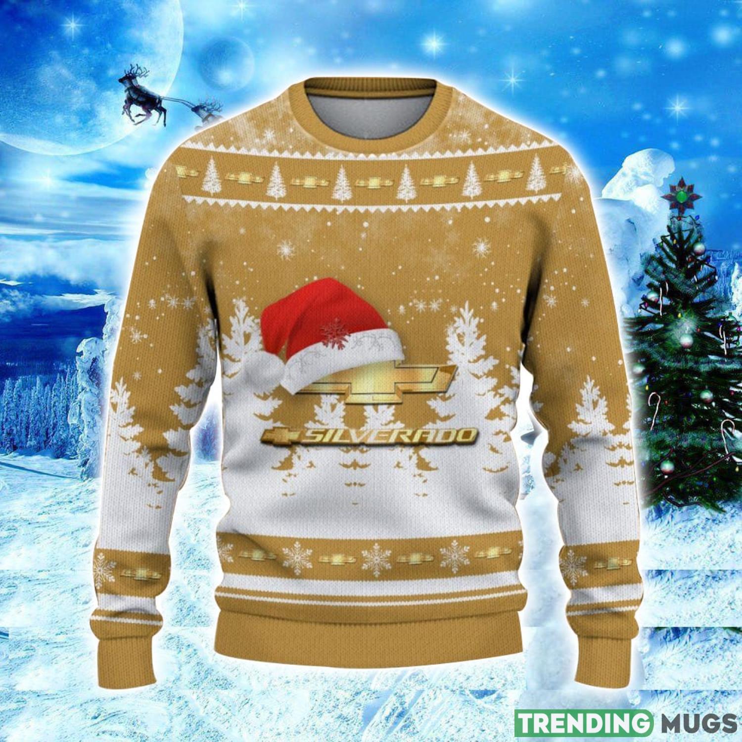 Chevrolet Silverado Logo Wearing Santa Hat Christmas Gift Ugly Christmas Sweater Christmas Gift Ideas 3D Sweater Chevrolet Silverado Logo Wearing Santa Hat Christmas Gift Ugly Christmas Sweater Christmas Gift Ideas 3D Sweater