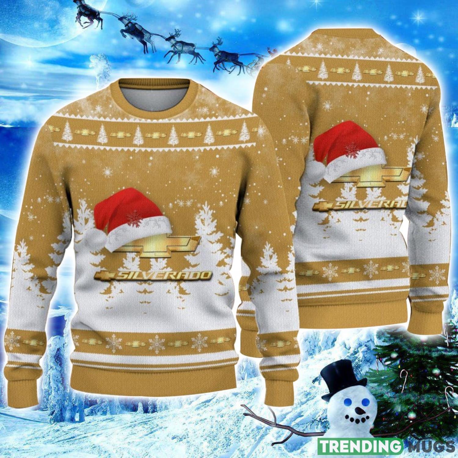 Chevrolet Silverado Logo Wearing Santa Hat Christmas Gift Ugly Christmas Sweater Christmas Gift Ideas Product Photo 1 Chevrolet Silverado Logo Wearing Santa Hat Christmas Gift Ugly Christmas Sweater Christmas Gift Ideas Product Photo 1