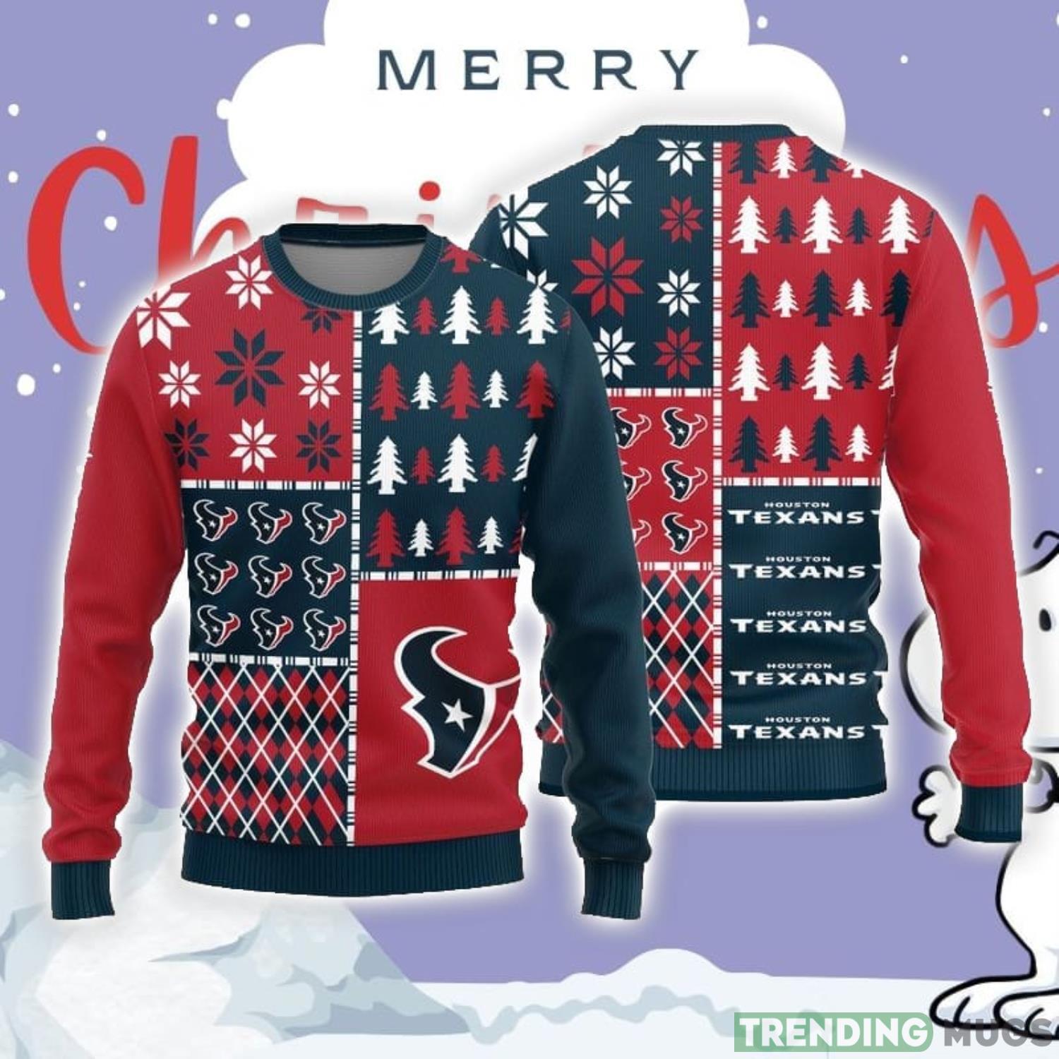 Christmas Sweater Houston Texans Christmas Pine Trees Pattern Limited Edition 3D Sweater Product Photo 1