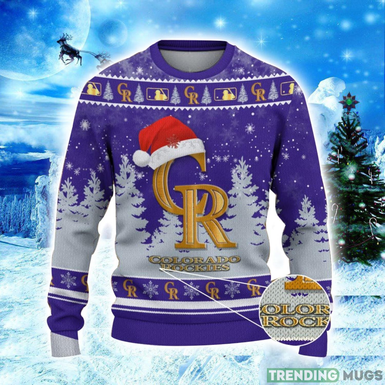 Colorado Rockies Logo Wearing Santa Hat Christmas Gift Ugly Christmas Sweater Christmas Gift Ideas 3D Sweater Colorado Rockies Logo Wearing Santa Hat Christmas Gift Ugly Christmas Sweater Christmas Gift Ideas 3D Sweater