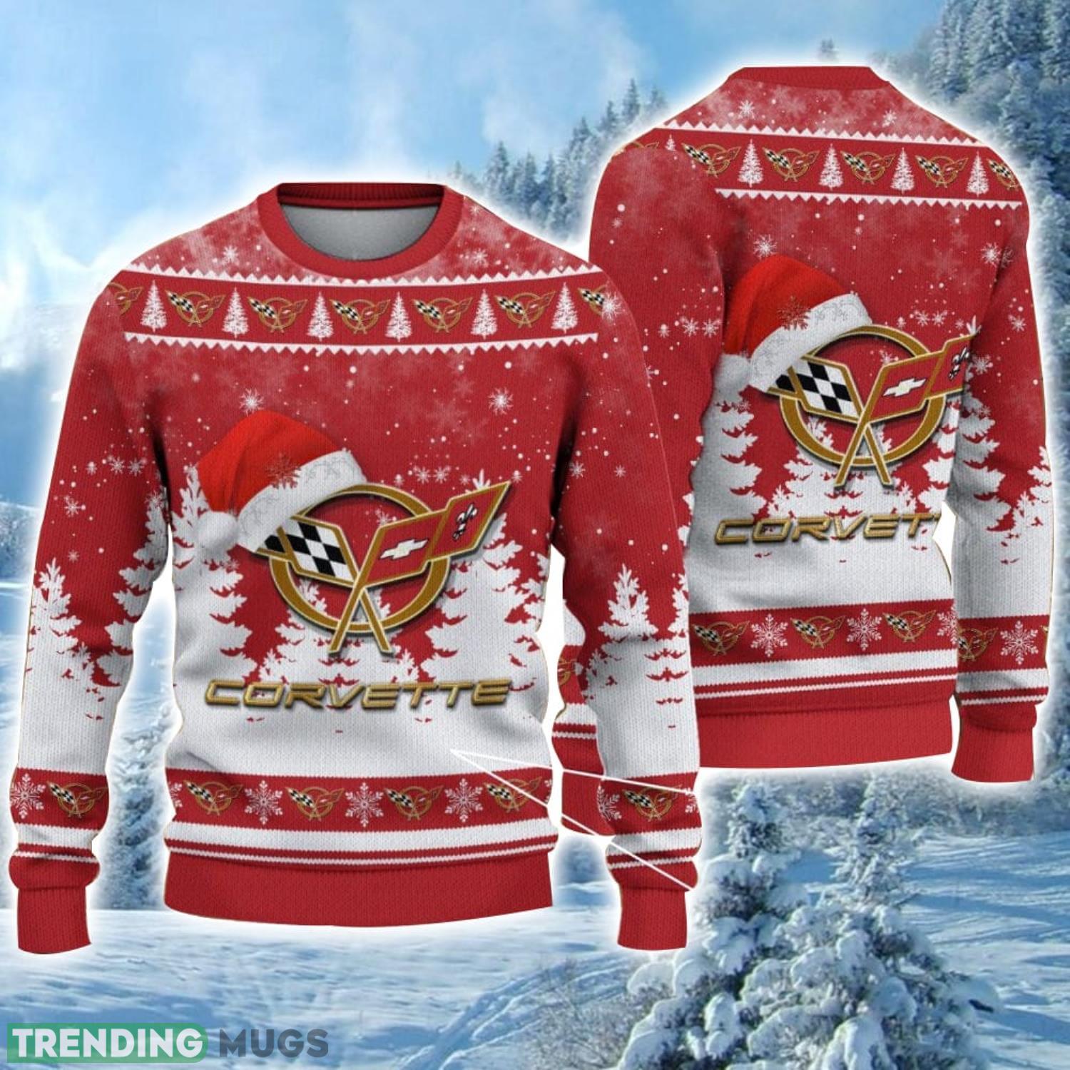 Corvette C5 Logo Wearing Santa Hat Christmas Gift Ugly Christmas Sweater For Car Lover 3D Sweater Product Photo 1