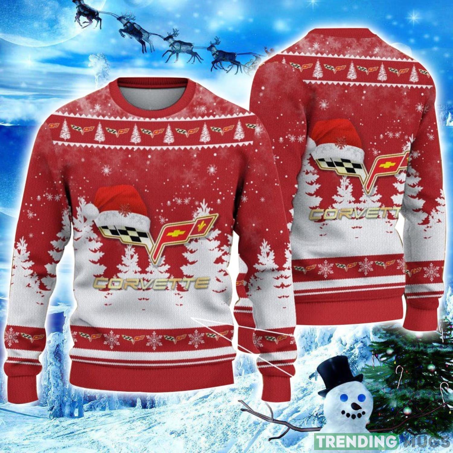 Corvette C6 Logo Wearing Santa Hat Christmas Gift Ugly Christmas Sweater Christmas Gift Ideas Product Photo 1 Corvette C6 Logo Wearing Santa Hat Christmas Gift Ugly Christmas Sweater Christmas Gift Ideas Product Photo 1