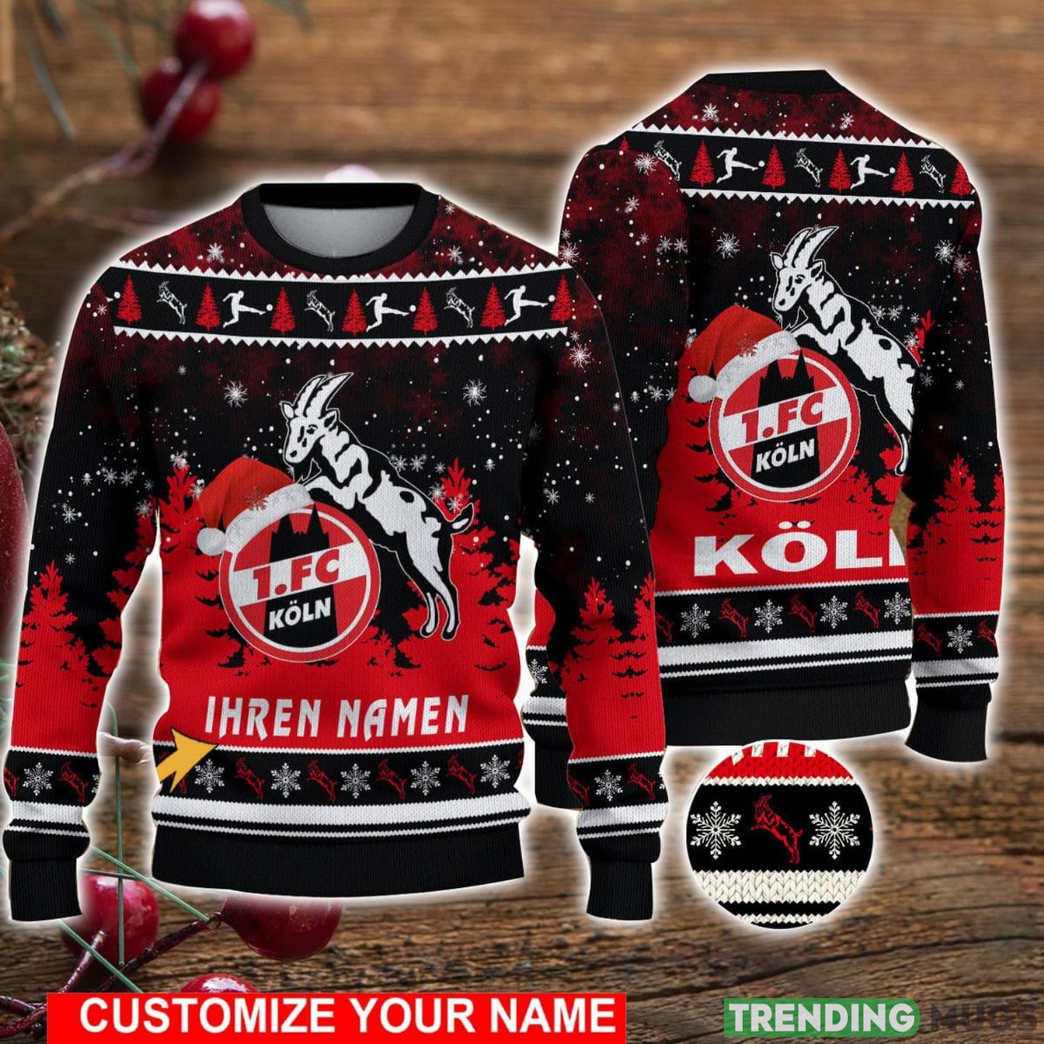 Custom Name 1. FC Koln Christmas Sweater For Men And Women Ugly Sweater Product Photo 1 Custom Name 1. FC Koln Christmas Sweater For Men And Women Ugly Sweater Product Photo 1