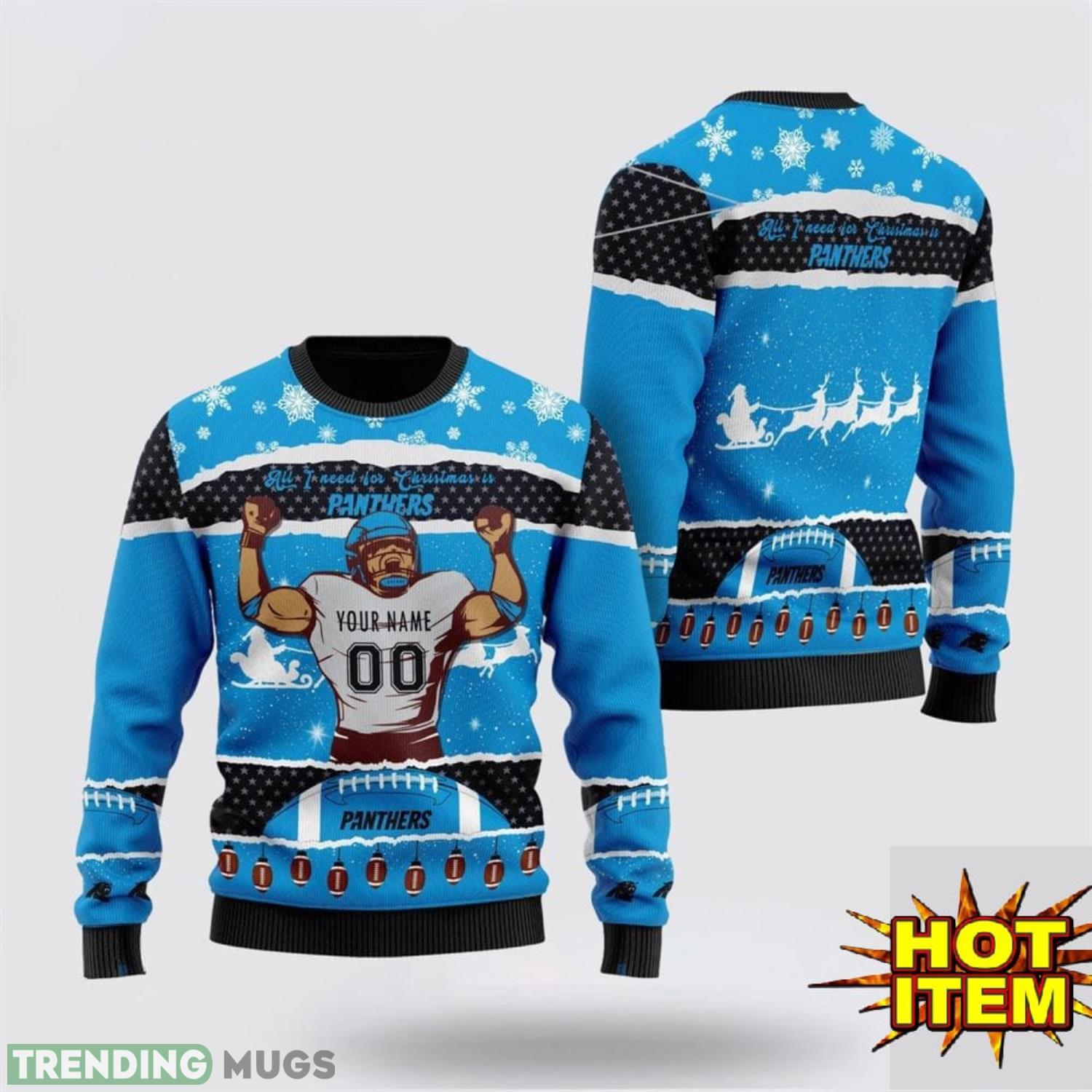 Custom Name NFL Carolina Panthers All I Need For Christmas Ugly Christmas Sweater Sport Fans Gift Product Photo 1 Custom Name NFL Carolina Panthers All I Need For Christmas Ugly Christmas Sweater Sport Fans Gift Product Photo 1