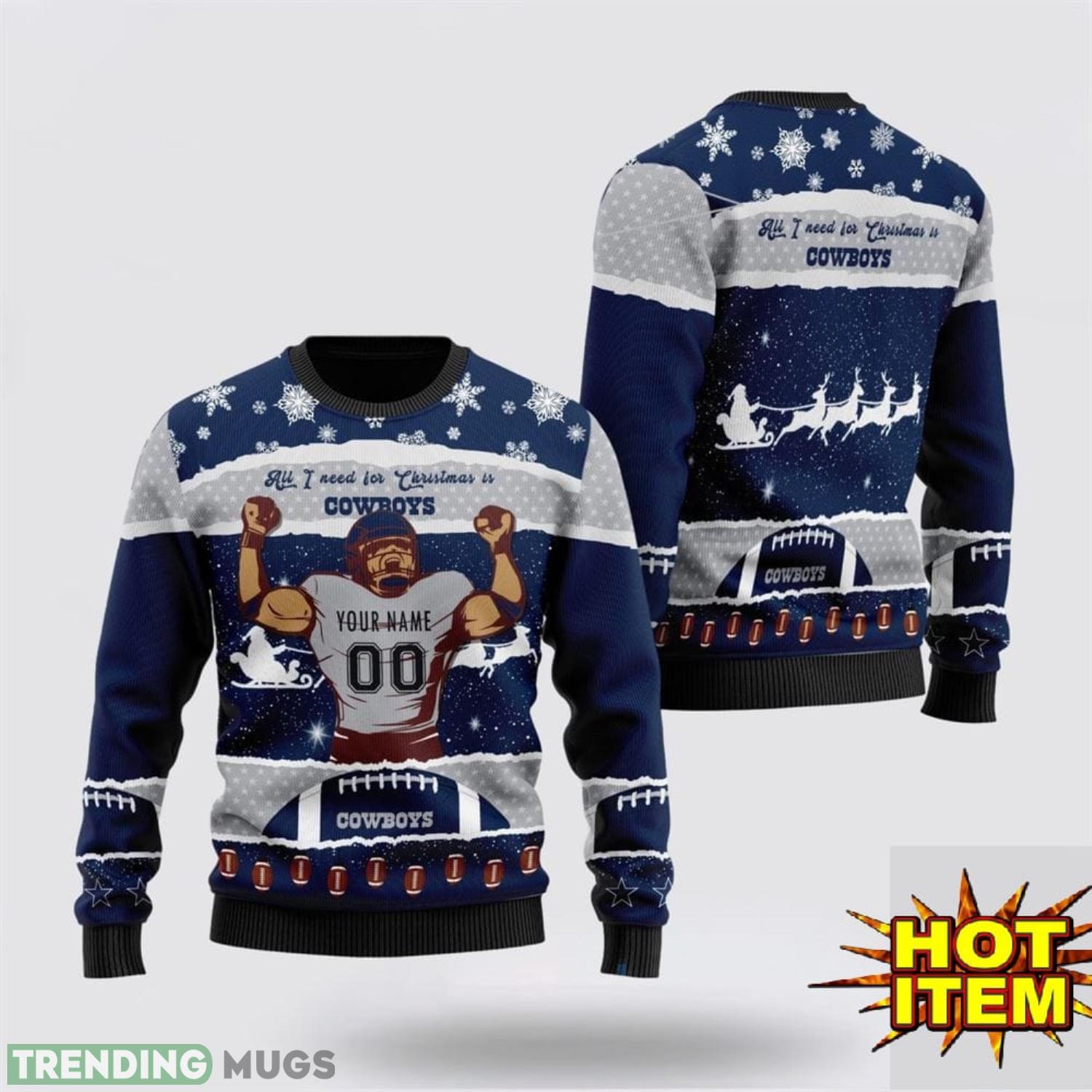 Custom Name NFL Dallas Cowboys All I Need For Christmas Ugly Christmas Sweater Sport Fans Gift Product Photo 1 Custom Name NFL Dallas Cowboys All I Need For Christmas Ugly Christmas Sweater Sport Fans Gift Product Photo 1