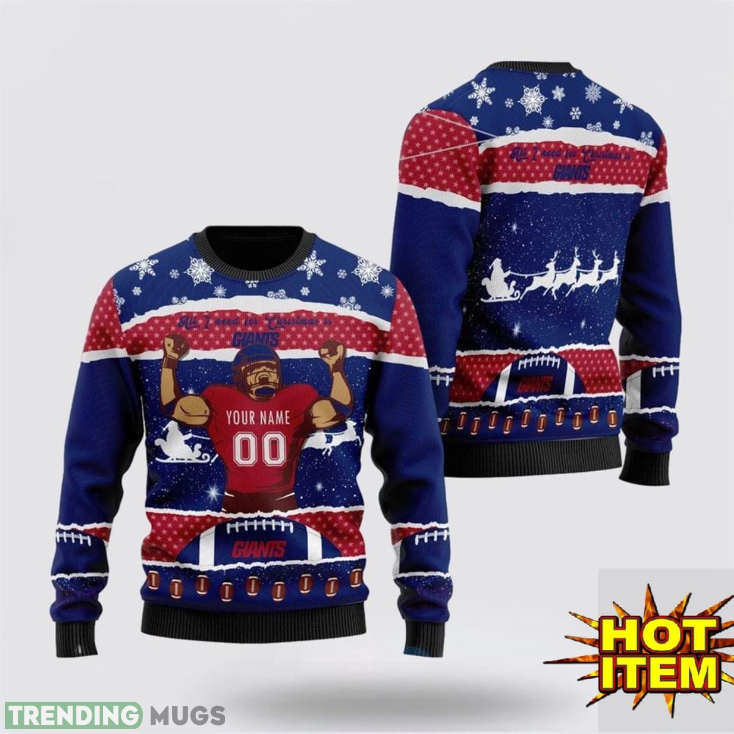 Custom Name NFL New York Giants All I Need For Christmas Ugly Christmas Sweater Sport Fans Gift Product Photo 1 Custom Name NFL New York Giants All I Need For Christmas Ugly Christmas Sweater Sport Fans Gift Product Photo 1