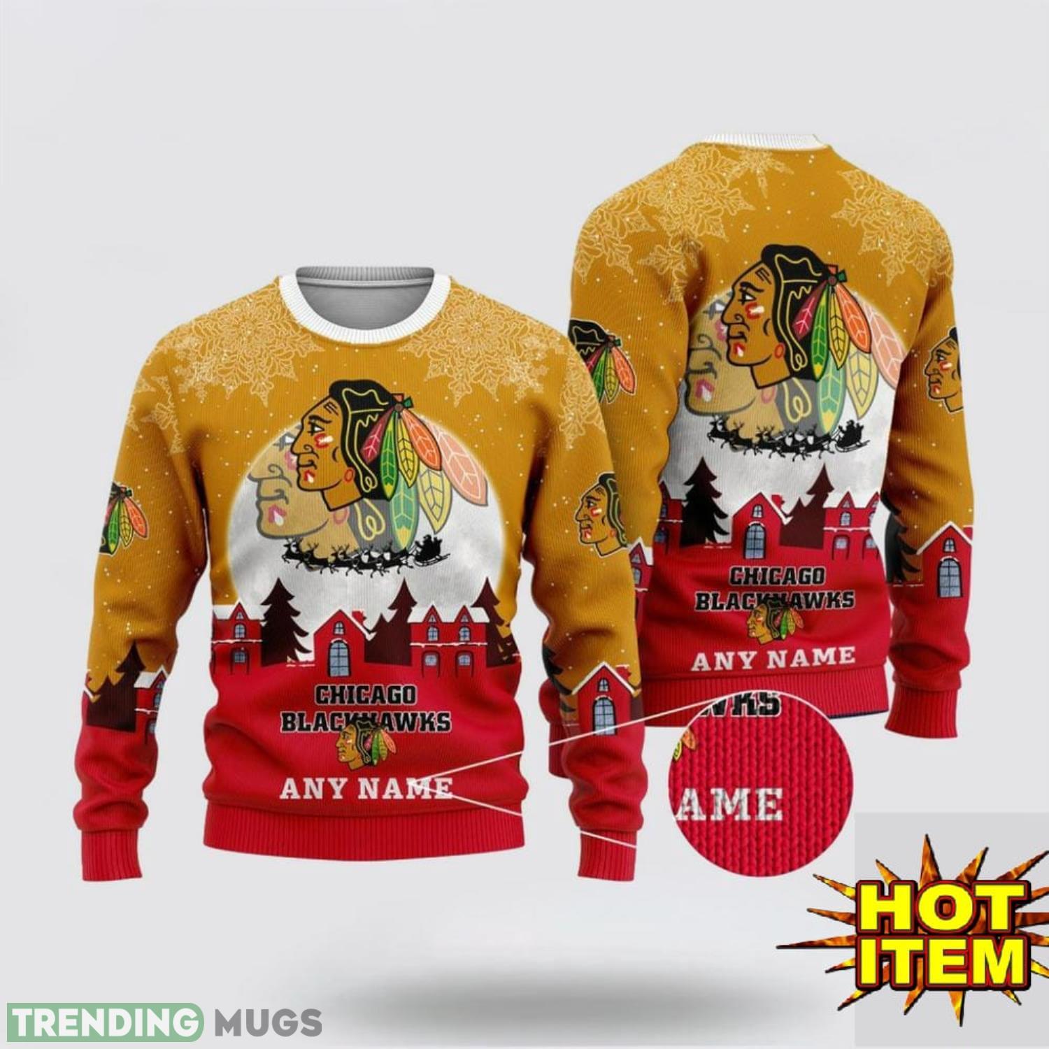 Custom Name NHL Chicago Blackhawks 3D Sweater Christmas Holiday Gift Product Photo 1