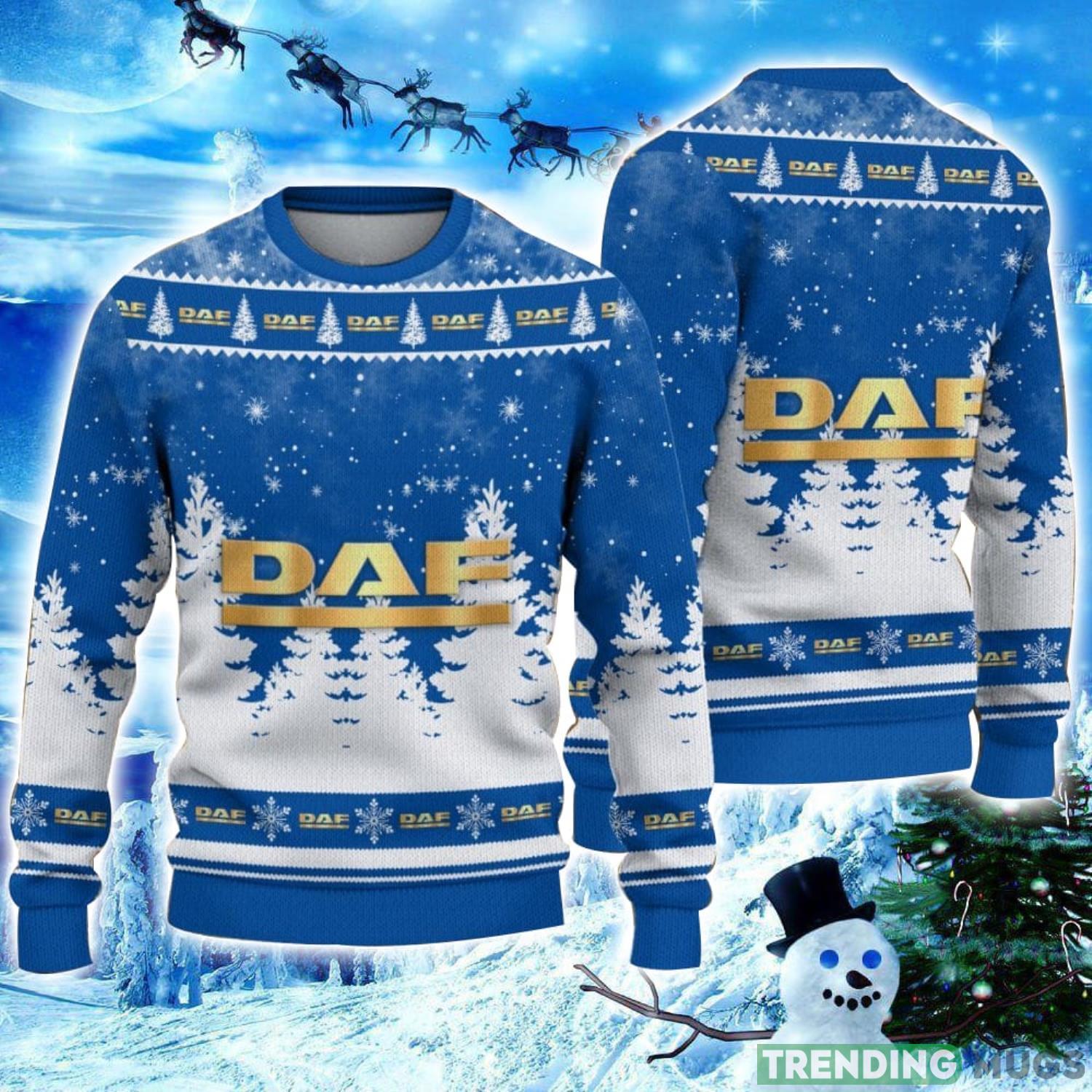 DAF Trucks Logo Wearing Santa Hat Christmas Gift Ugly Christmas Sweater Christmas Gift Ideas Product Photo 1 DAF Trucks Logo Wearing Santa Hat Christmas Gift Ugly Christmas Sweater Christmas Gift Ideas Product Photo 1