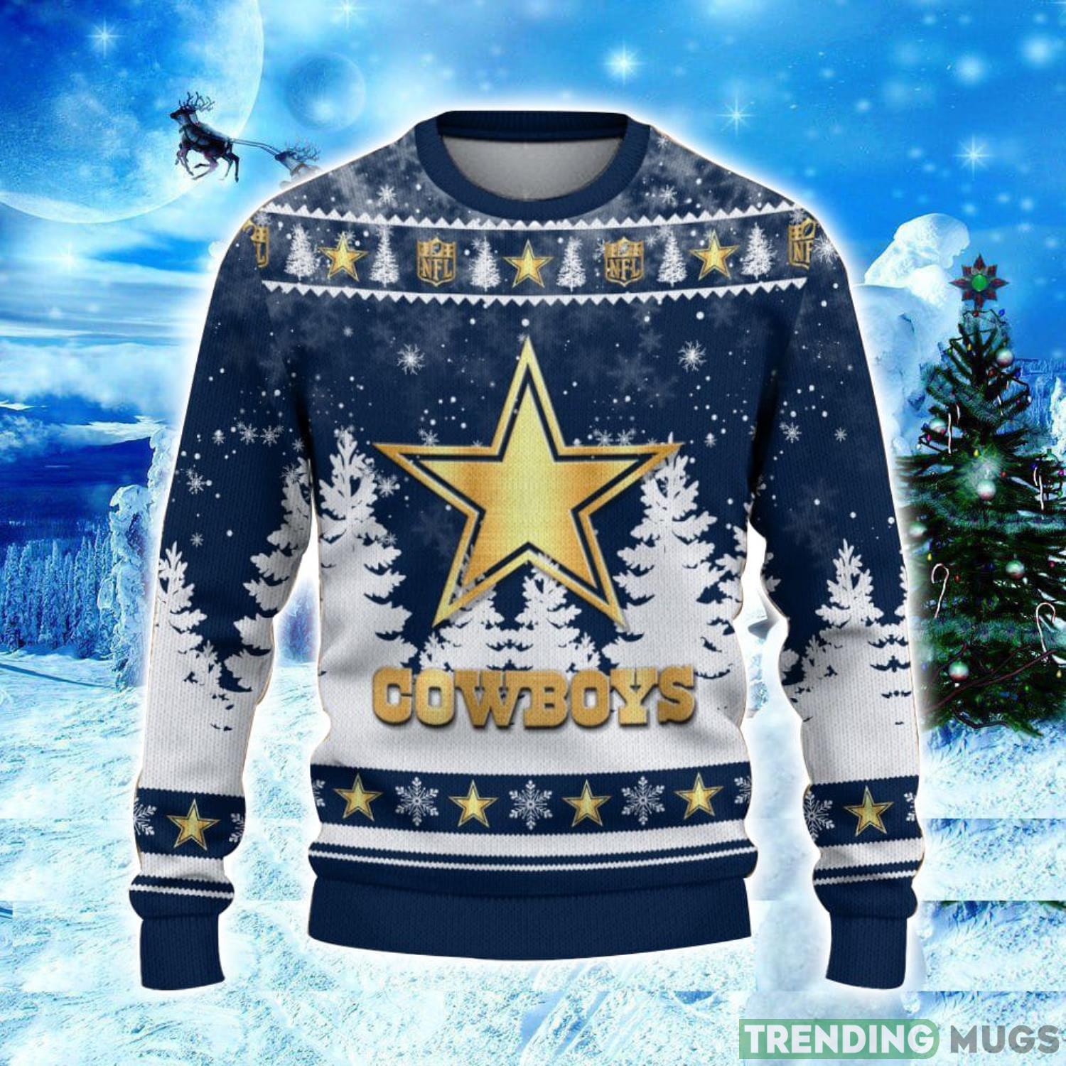 Dallas Cowboys Logo Wearing Santa Hat Christmas Gift Ugly Christmas Sweater Christmas Gift Ideas 3D Sweater Dallas Cowboys Logo Wearing Santa Hat Christmas Gift Ugly Christmas Sweater Christmas Gift Ideas 3D Sweater