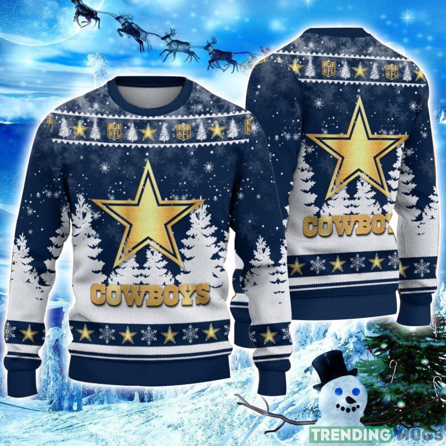 Dallas Cowboys Logo Wearing Santa Hat Christmas Gift Ugly Christmas Sweater Christmas Gift Ideas Product Photo 1 Dallas Cowboys Logo Wearing Santa Hat Christmas Gift Ugly Christmas Sweater Christmas Gift Ideas Product Photo 1