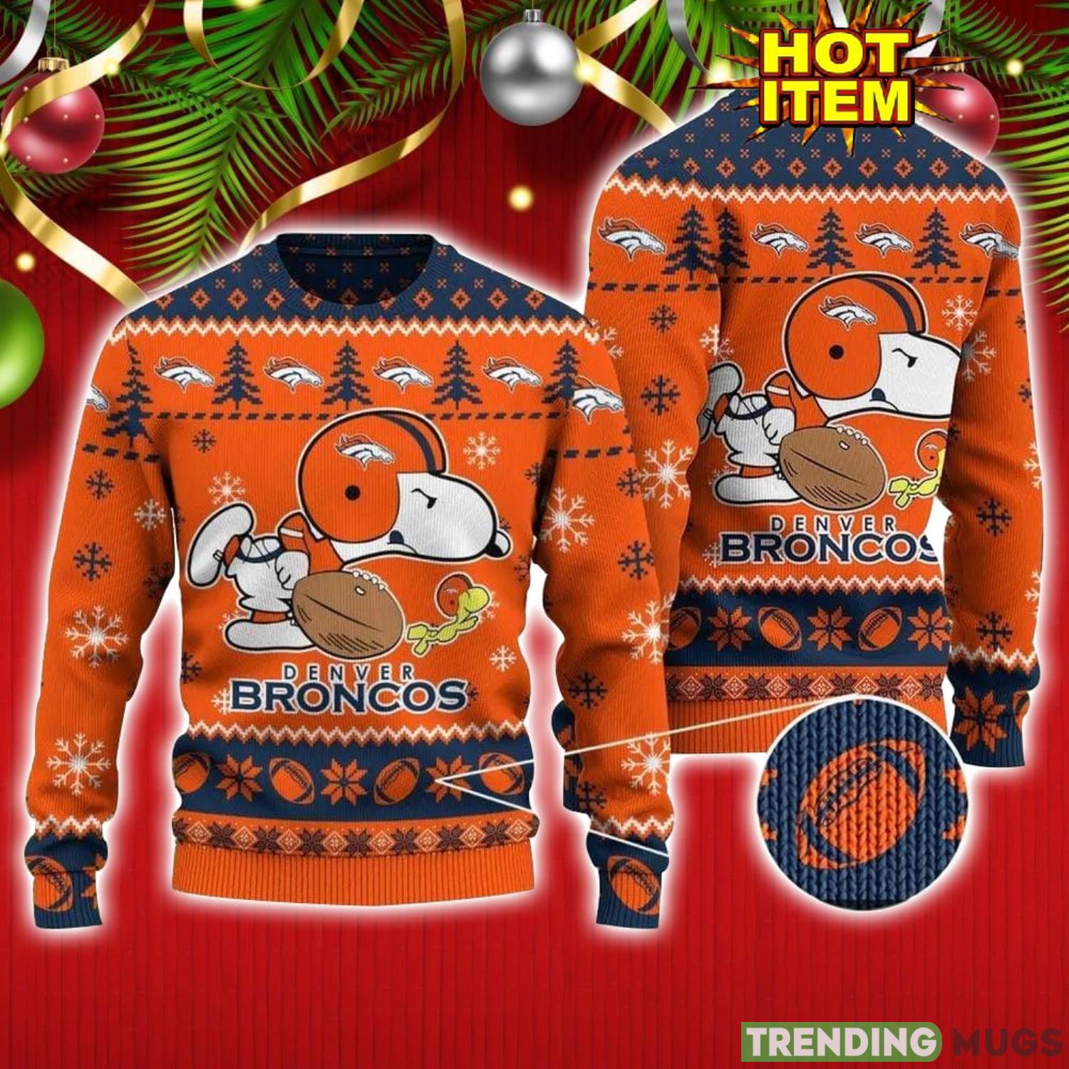 Denver Broncos Logos American Football Snoopy Dog Ugly Christmas Sweater Funny Christmas Gift For Sport Fans Product Photo 1