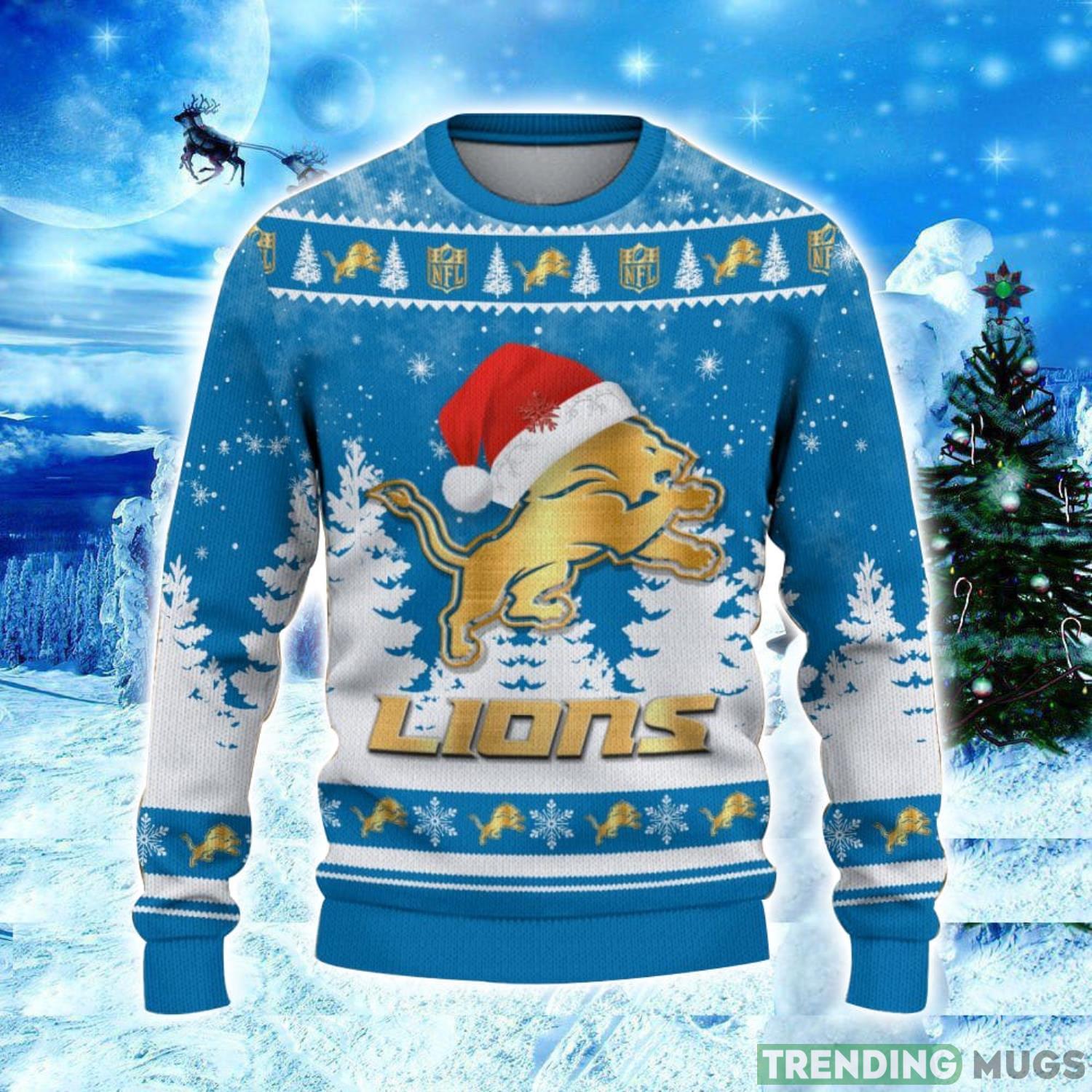 Detroit Lions Logo Wearing Santa Hat Christmas Gift Ugly Christmas Sweater Christmas Gift Ideas 3D Sweater Detroit Lions Logo Wearing Santa Hat Christmas Gift Ugly Christmas Sweater Christmas Gift Ideas 3D Sweater
