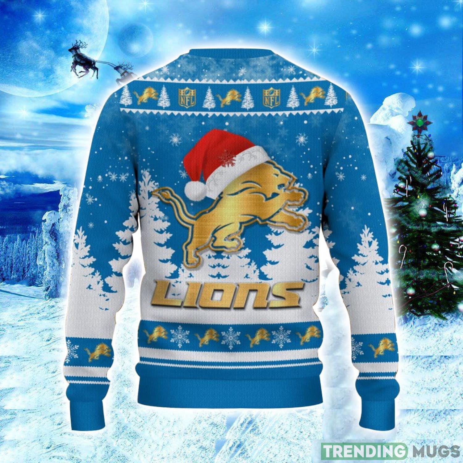 Detroit Lions Logo Wearing Santa Hat Christmas Gift Ugly Christmas Sweater Christmas Gift Ideas 3D Sweater Detroit Lions Logo Wearing Santa Hat Christmas Gift Ugly Christmas Sweater Christmas Gift Ideas 3D Sweater