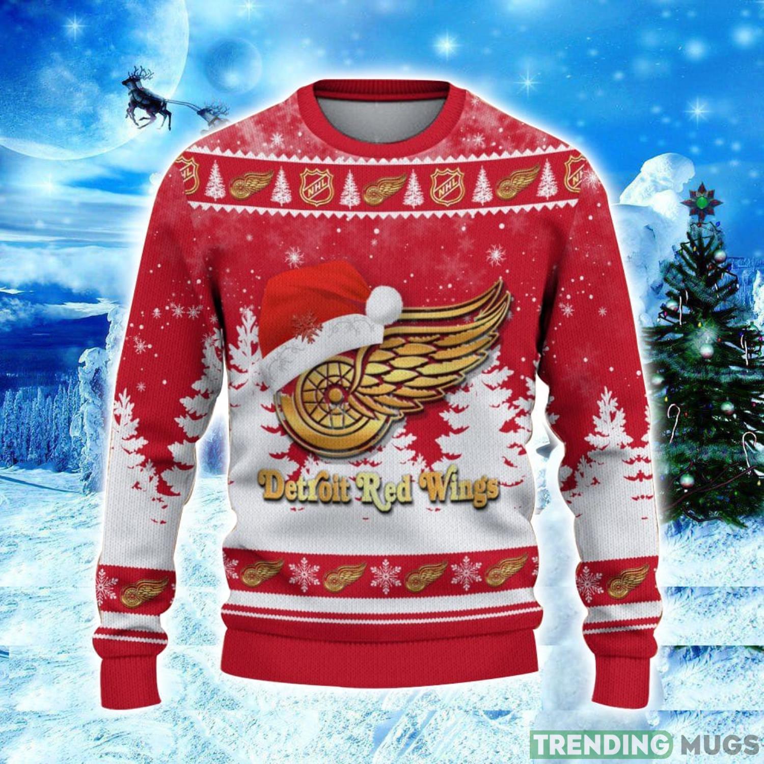 Detroit Red Wings Logo Wearing Santa Hat Christmas Gift Ugly Christmas Sweater Christmas Gift Ideas 3D Sweater Detroit Red Wings Logo Wearing Santa Hat Christmas Gift Ugly Christmas Sweater Christmas Gift Ideas 3D Sweater