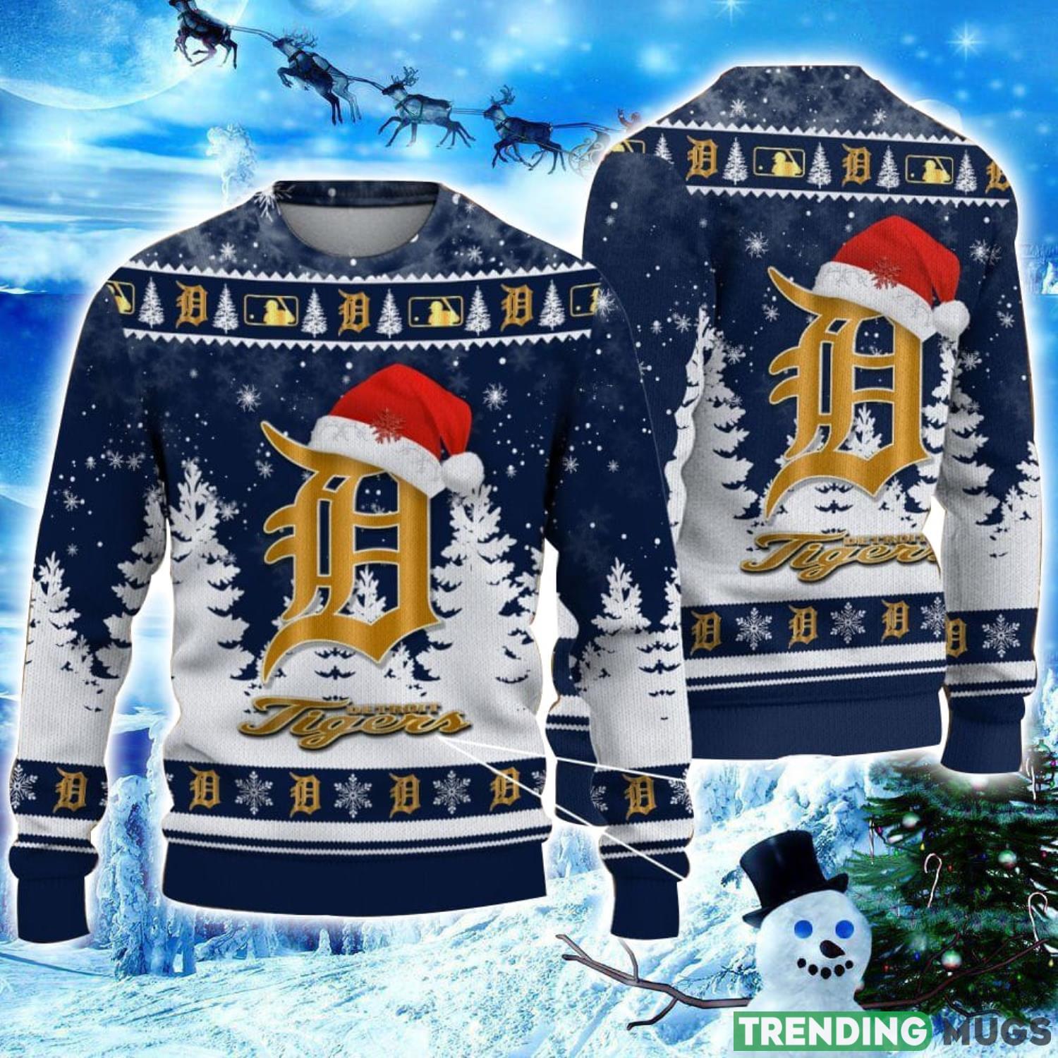 Detroit Tigers Logo Wearing Santa Hat Christmas Gift Ugly Christmas Sweater Christmas Gift Ideas Product Photo 1 Detroit Tigers Logo Wearing Santa Hat Christmas Gift Ugly Christmas Sweater Christmas Gift Ideas Product Photo 1