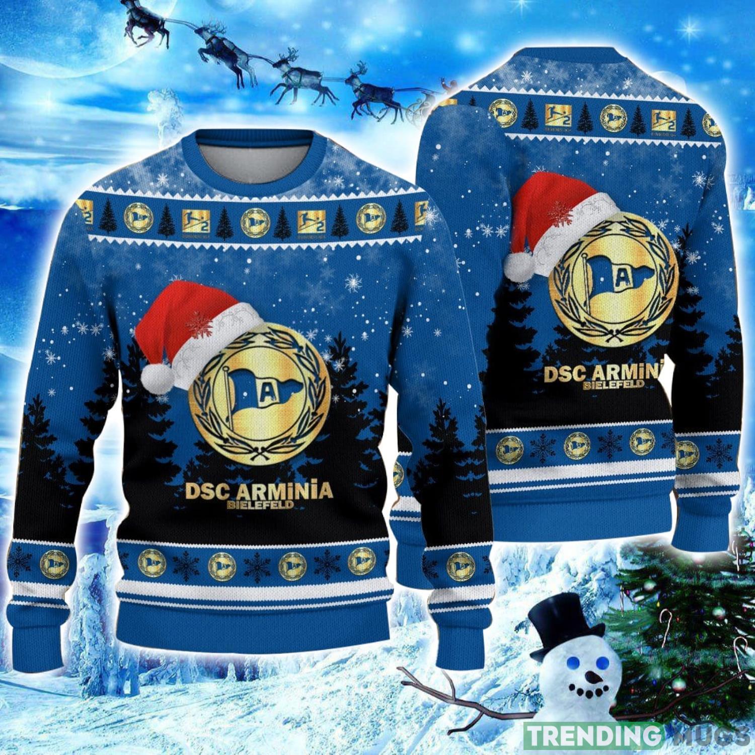 DSC Arminia Bielefeld Logo Wearing Santa Hat Ugly Christmas Sweater Unisex 3D Christmas sweater Product Photo 1