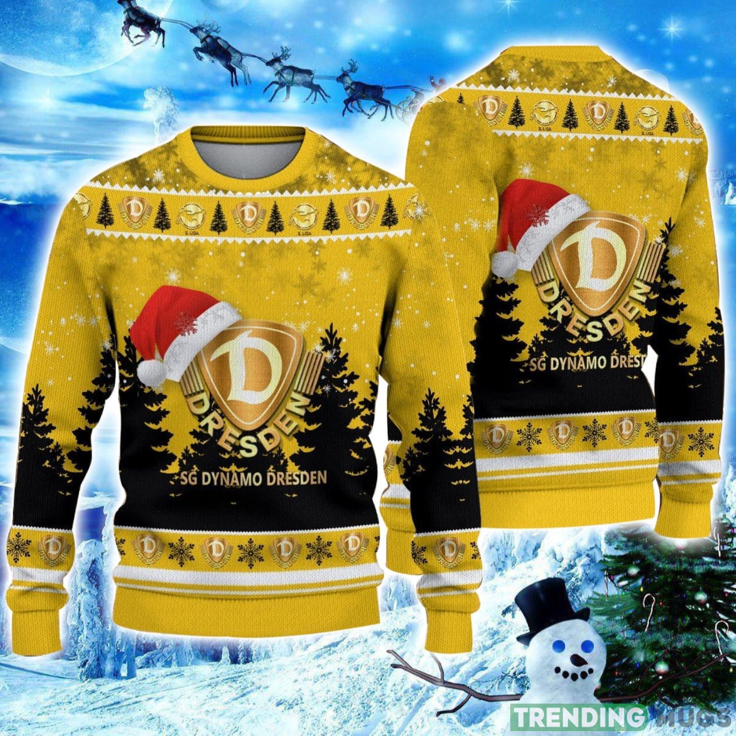 Dynamo Dresden Logo Wearing Santa Hat Ugly Christmas Sweater Unisex 3D Christmas sweater Product Photo 1 Dynamo Dresden Logo Wearing Santa Hat Ugly Christmas Sweater Unisex 3D Christmas sweater Product Photo 1