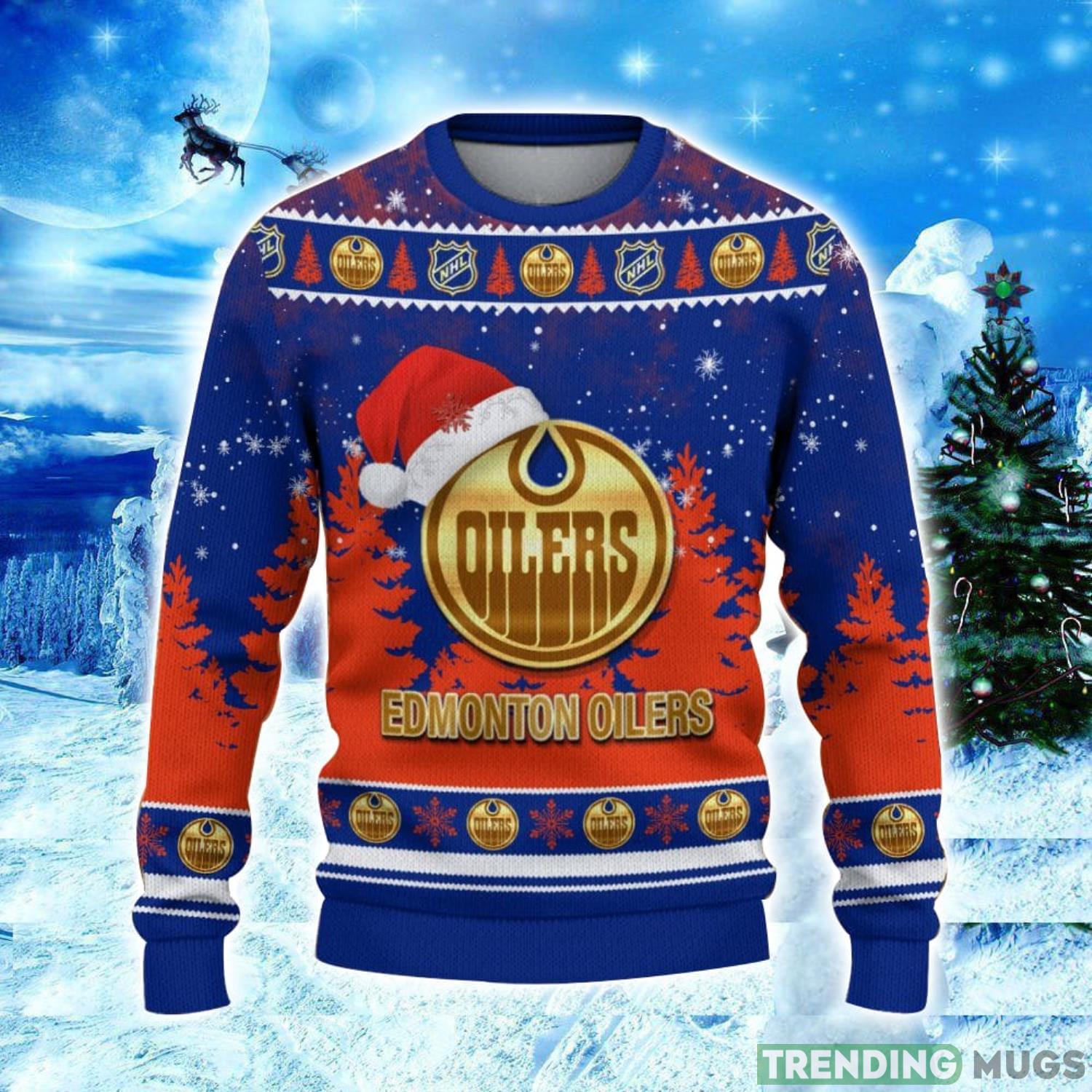 Edmonton Oilers Logo Wearing Santa Hat Christmas Gift Ugly Christmas Sweater Christmas Gift Ideas 3D Sweater Edmonton Oilers Logo Wearing Santa Hat Christmas Gift Ugly Christmas Sweater Christmas Gift Ideas 3D Sweater