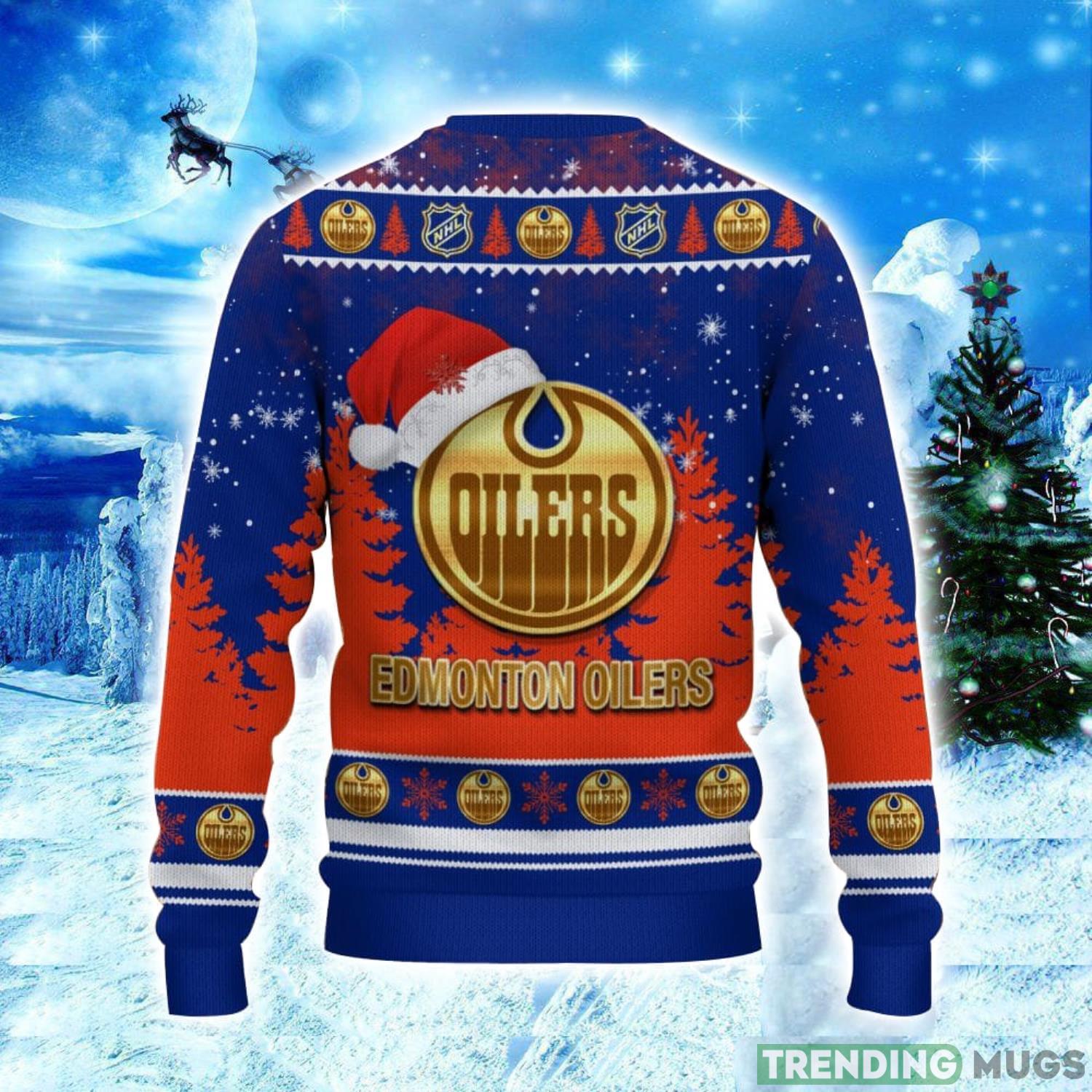Edmonton Oilers Logo Wearing Santa Hat Christmas Gift Ugly Christmas Sweater Christmas Gift Ideas 3D Sweater Edmonton Oilers Logo Wearing Santa Hat Christmas Gift Ugly Christmas Sweater Christmas Gift Ideas 3D Sweater