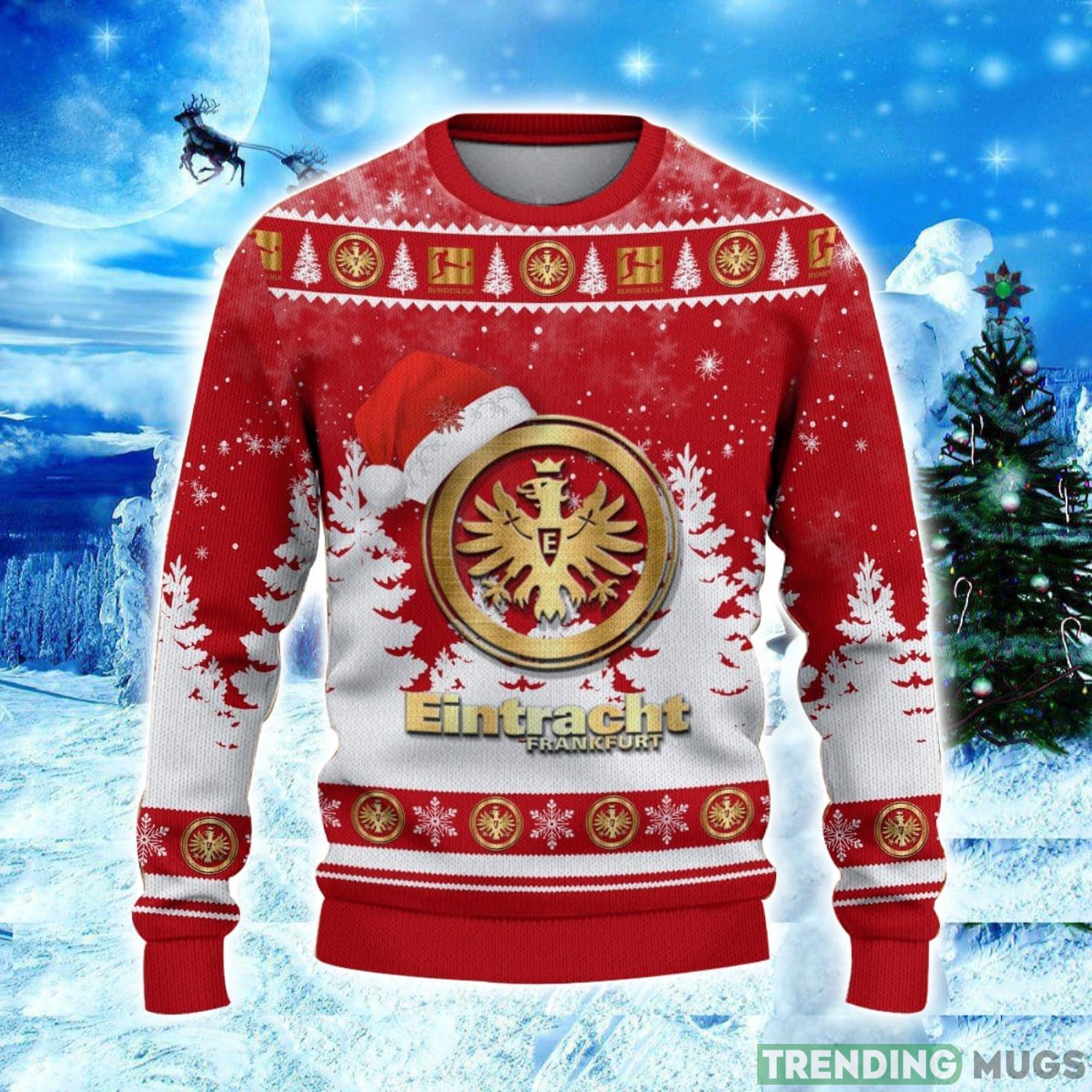 Eintracht Frankfurt Logo Wearing Santa Hat Ugly Christmas Sweater Unisex 3D Christmas sweater 3D Sweater Eintracht Frankfurt Logo Wearing Santa Hat Ugly Christmas Sweater Unisex 3D Christmas sweater 3D Sweater