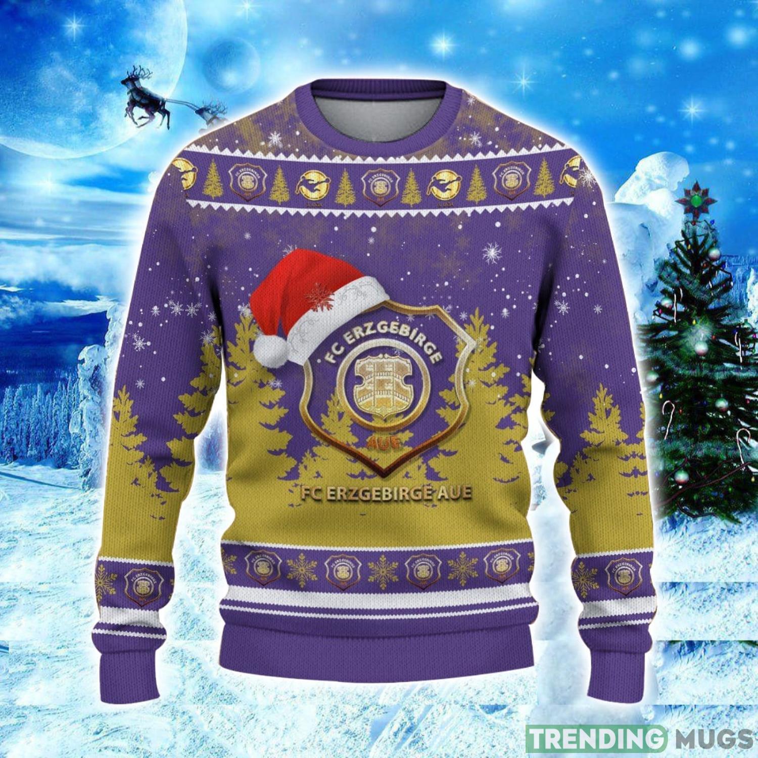 Erzgebirge Aue Logo Wearing Santa Hat Ugly Christmas Sweater Unisex 3D Christmas sweater 3D Sweater Erzgebirge Aue Logo Wearing Santa Hat Ugly Christmas Sweater Unisex 3D Christmas sweater 3D Sweater