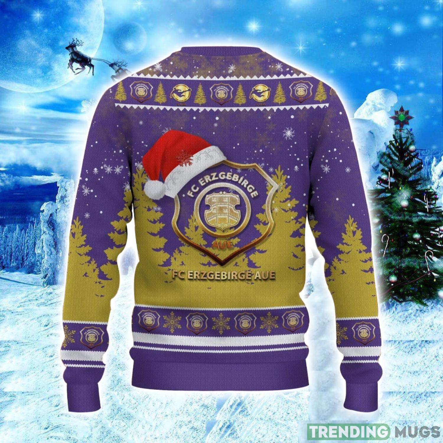Erzgebirge Aue Logo Wearing Santa Hat Ugly Christmas Sweater Unisex 3D Christmas sweater 3D Sweater Erzgebirge Aue Logo Wearing Santa Hat Ugly Christmas Sweater Unisex 3D Christmas sweater 3D Sweater