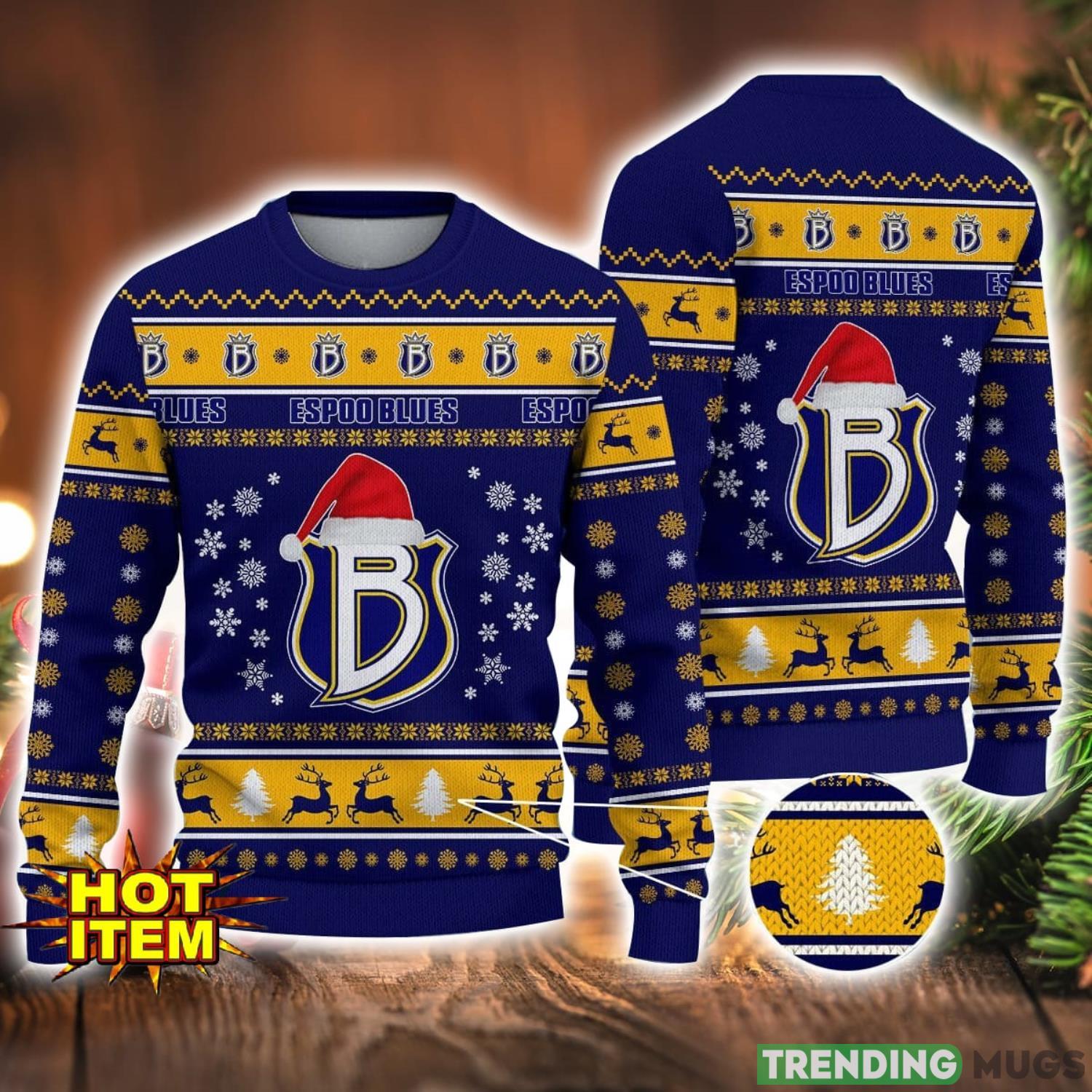Espoo Blues 3D Ugly Christmas Sweater For Men And Women Sport Fans Product Photo 1 Espoo Blues 3D Ugly Christmas Sweater For Men And Women Sport Fans Product Photo 1