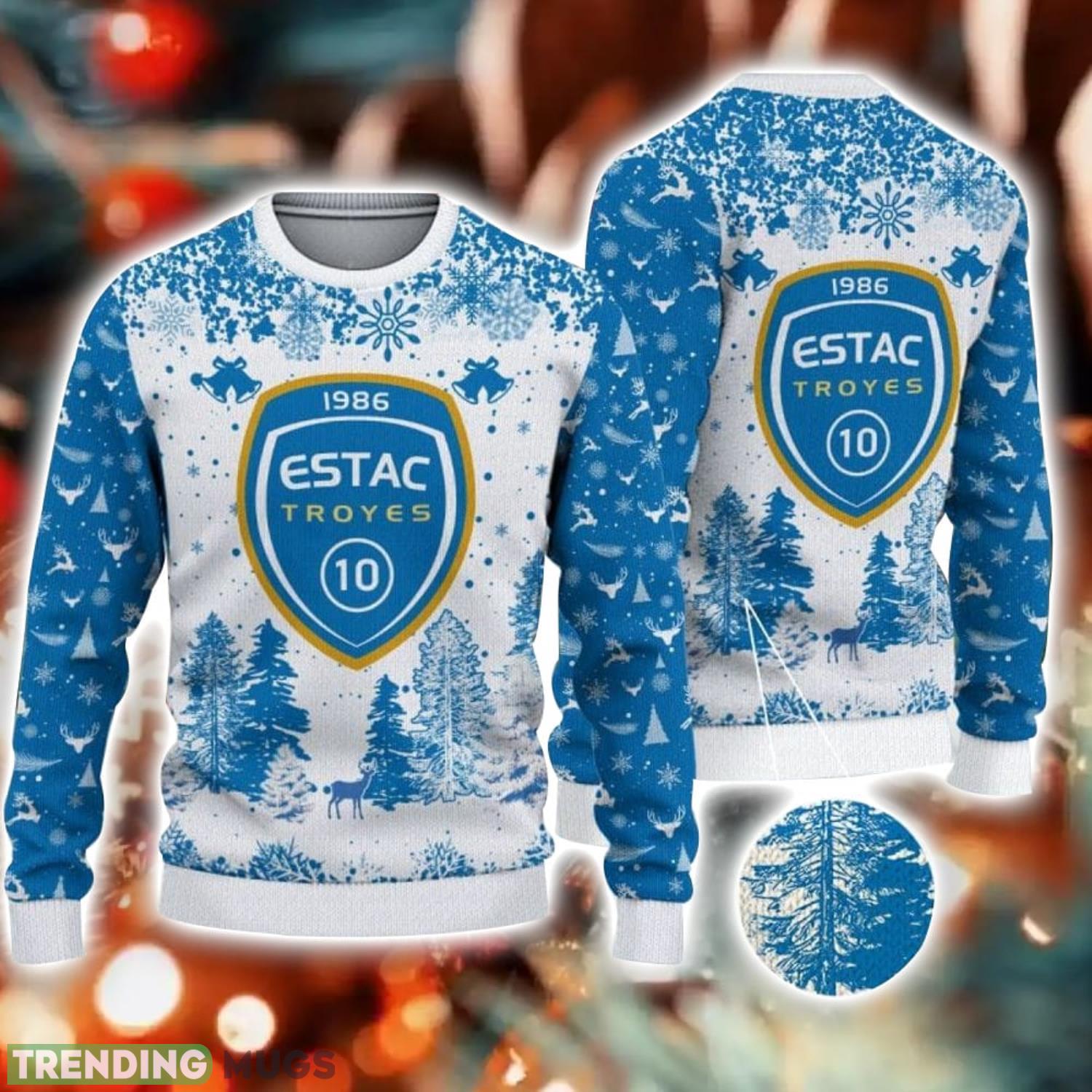 ESTAC Troyes Big Logo Pine Trees Big Fans Gift Christmas Sweater For Men And Women Product Photo 1 ESTAC Troyes Big Logo Pine Trees Big Fans Gift Christmas Sweater For Men And Women Product Photo 1