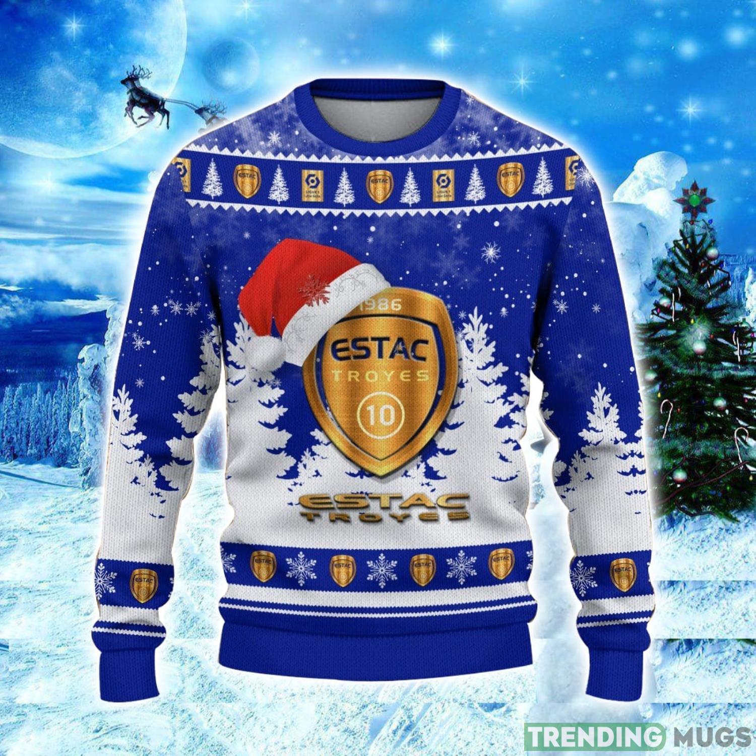 ESTAC Troyes Logo Wearing Santa Hat Ugly Christmas Sweater Unisex 3D Christmas sweater 3D Sweater ESTAC Troyes Logo Wearing Santa Hat Ugly Christmas Sweater Unisex 3D Christmas sweater 3D Sweater