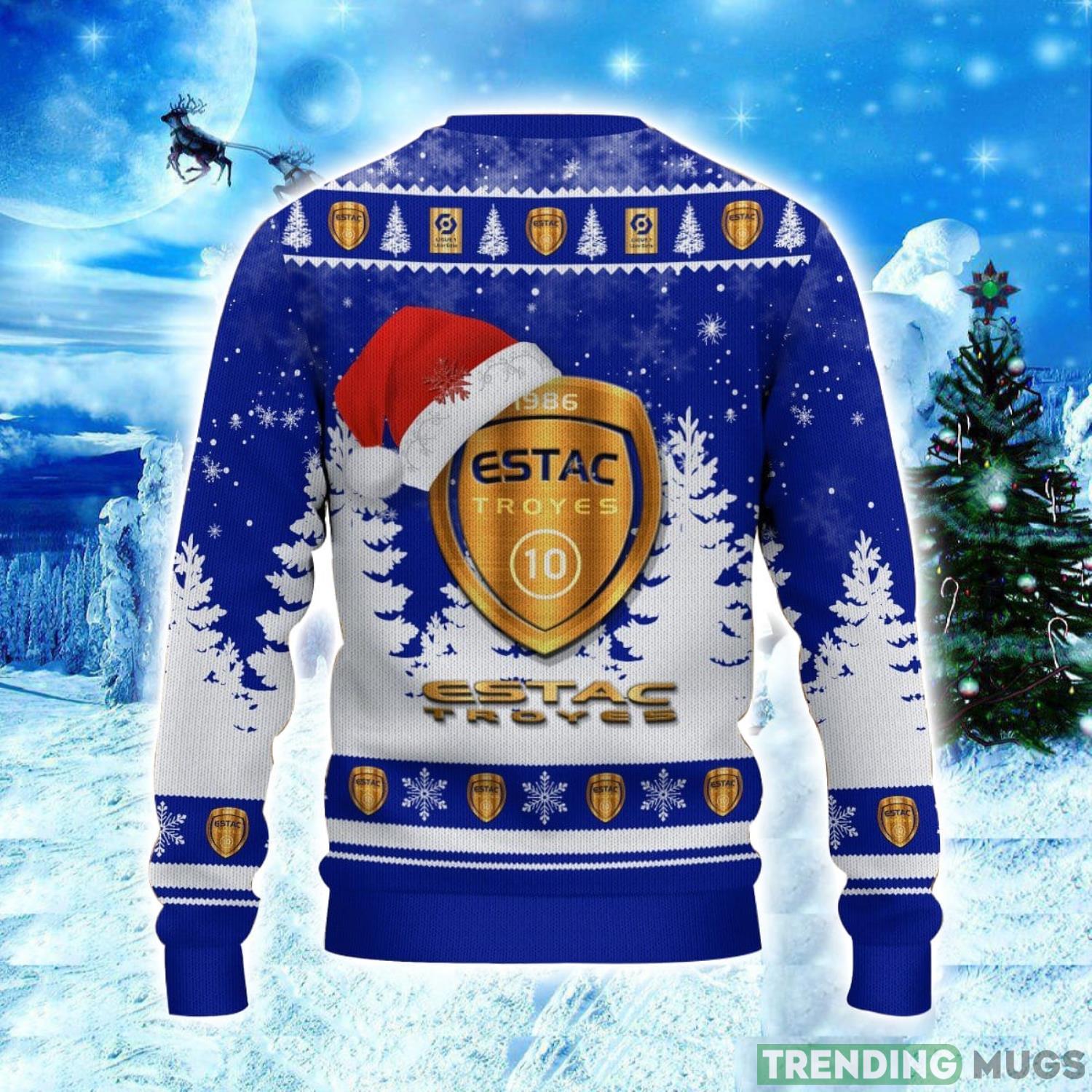 ESTAC Troyes Logo Wearing Santa Hat Ugly Christmas Sweater Unisex 3D Christmas sweater 3D Sweater ESTAC Troyes Logo Wearing Santa Hat Ugly Christmas Sweater Unisex 3D Christmas sweater 3D Sweater