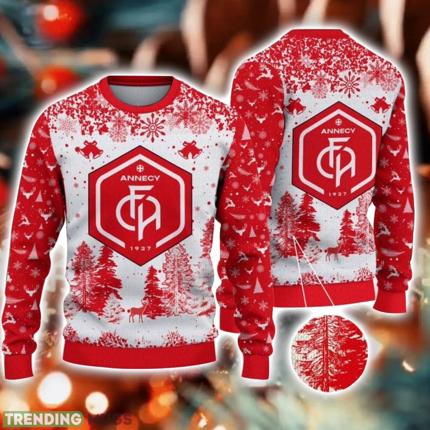 FC Annecy Big Logo Pine Trees Big Fans Gift Christmas Sweater For Men And Women Product Photo 1 FC Annecy Big Logo Pine Trees Big Fans Gift Christmas Sweater For Men And Women Product Photo 1