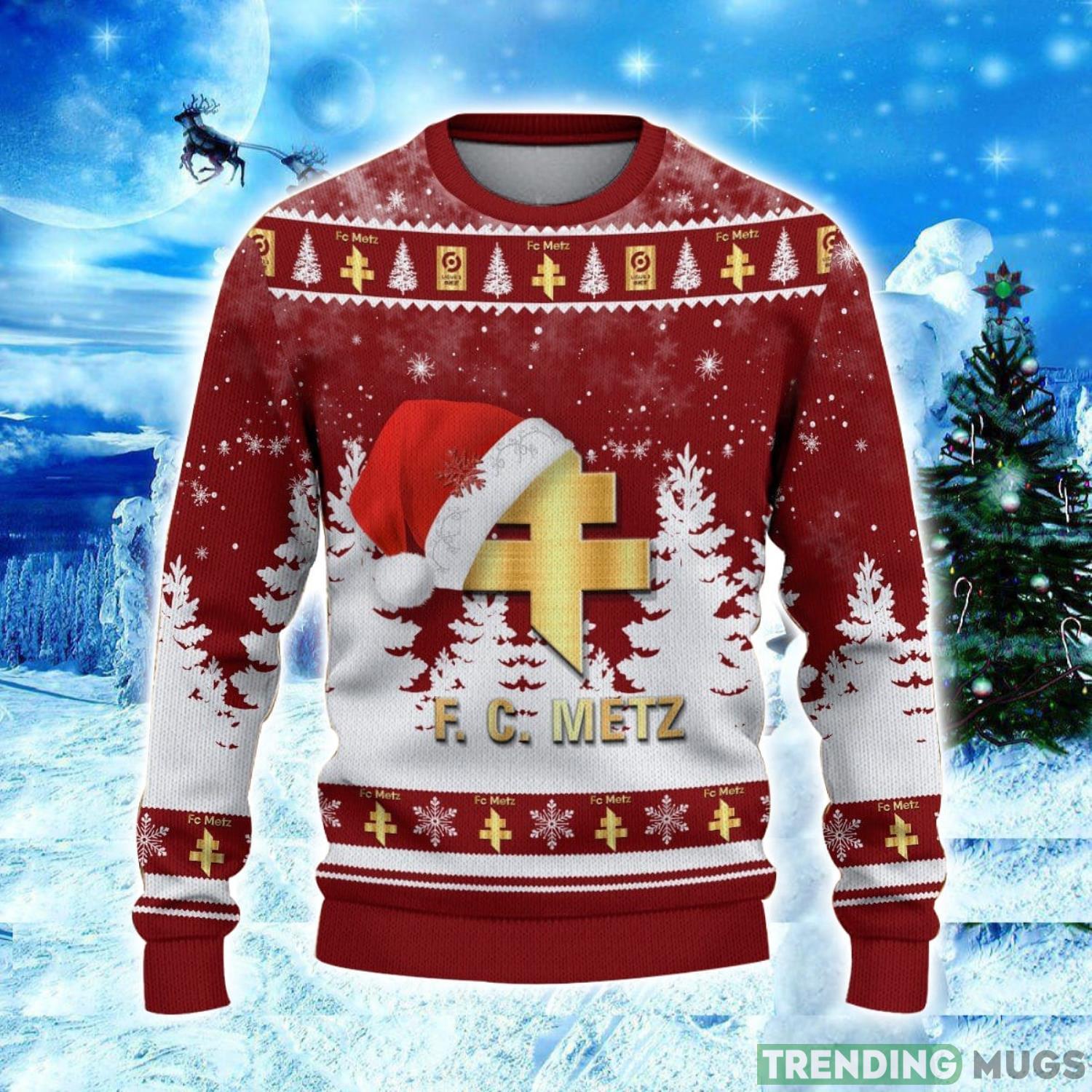 FC Metz Logo Wearing Santa Hat Ugly Christmas Sweater Unisex 3D Christmas sweater 3D Sweater FC Metz Logo Wearing Santa Hat Ugly Christmas Sweater Unisex 3D Christmas sweater 3D Sweater