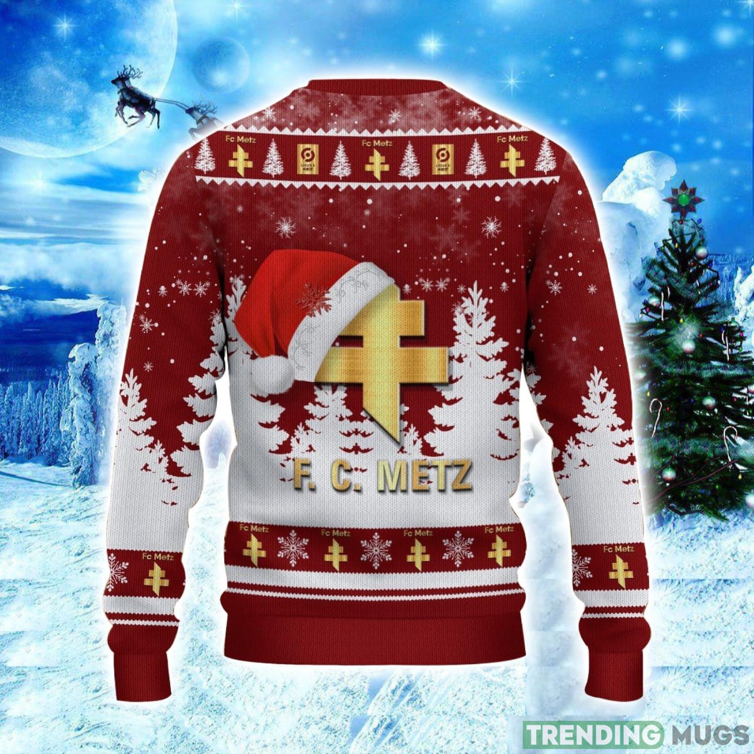 FC Metz Logo Wearing Santa Hat Ugly Christmas Sweater Unisex 3D Christmas sweater 3D Sweater FC Metz Logo Wearing Santa Hat Ugly Christmas Sweater Unisex 3D Christmas sweater 3D Sweater