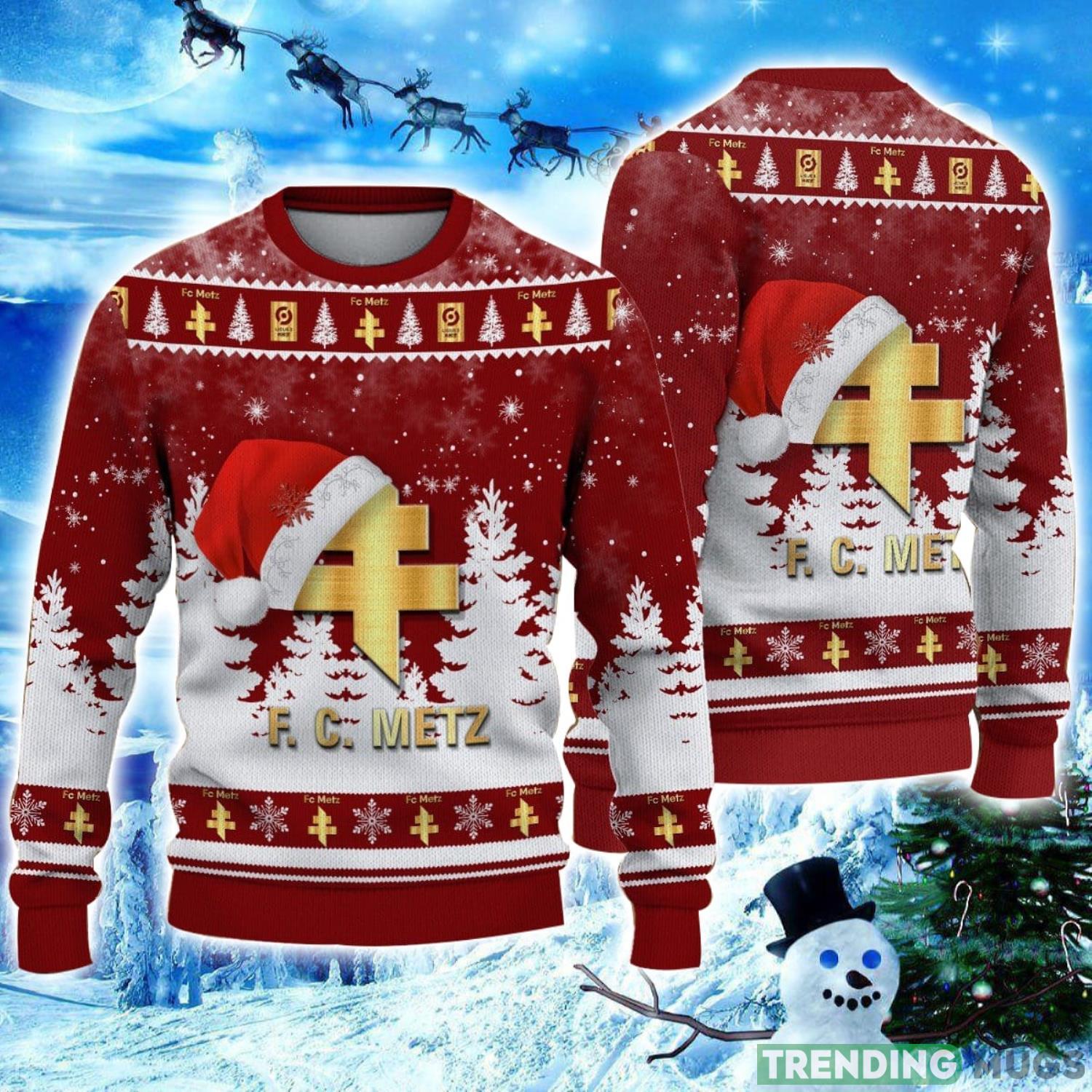 FC Metz Logo Wearing Santa Hat Ugly Christmas Sweater Unisex 3D Christmas sweater Product Photo 1 FC Metz Logo Wearing Santa Hat Ugly Christmas Sweater Unisex 3D Christmas sweater Product Photo 1