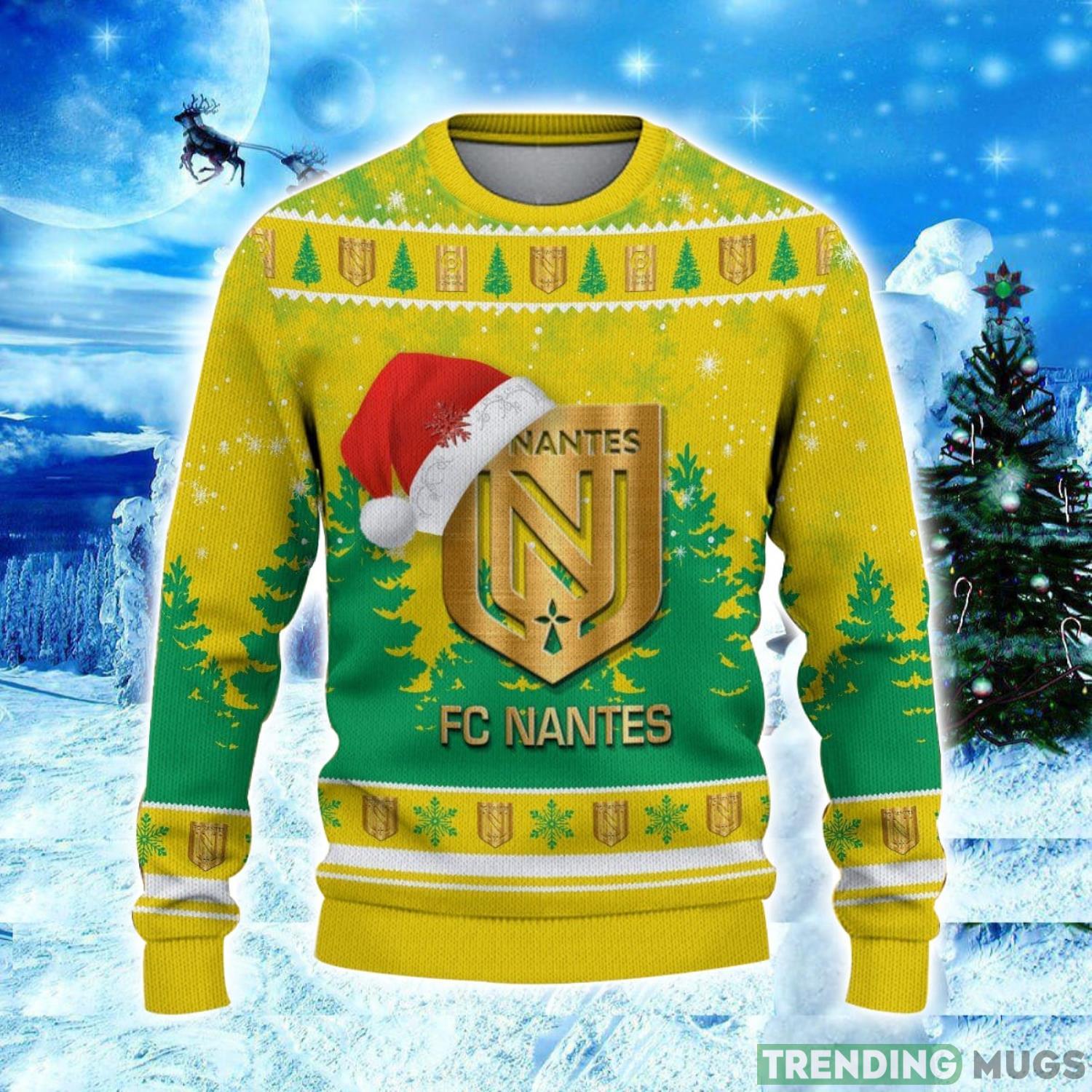 FC Nantes Logo Wearing Santa Hat Ugly Christmas Sweater Unisex 3D Christmas sweater 3D Sweater FC Nantes Logo Wearing Santa Hat Ugly Christmas Sweater Unisex 3D Christmas sweater 3D Sweater