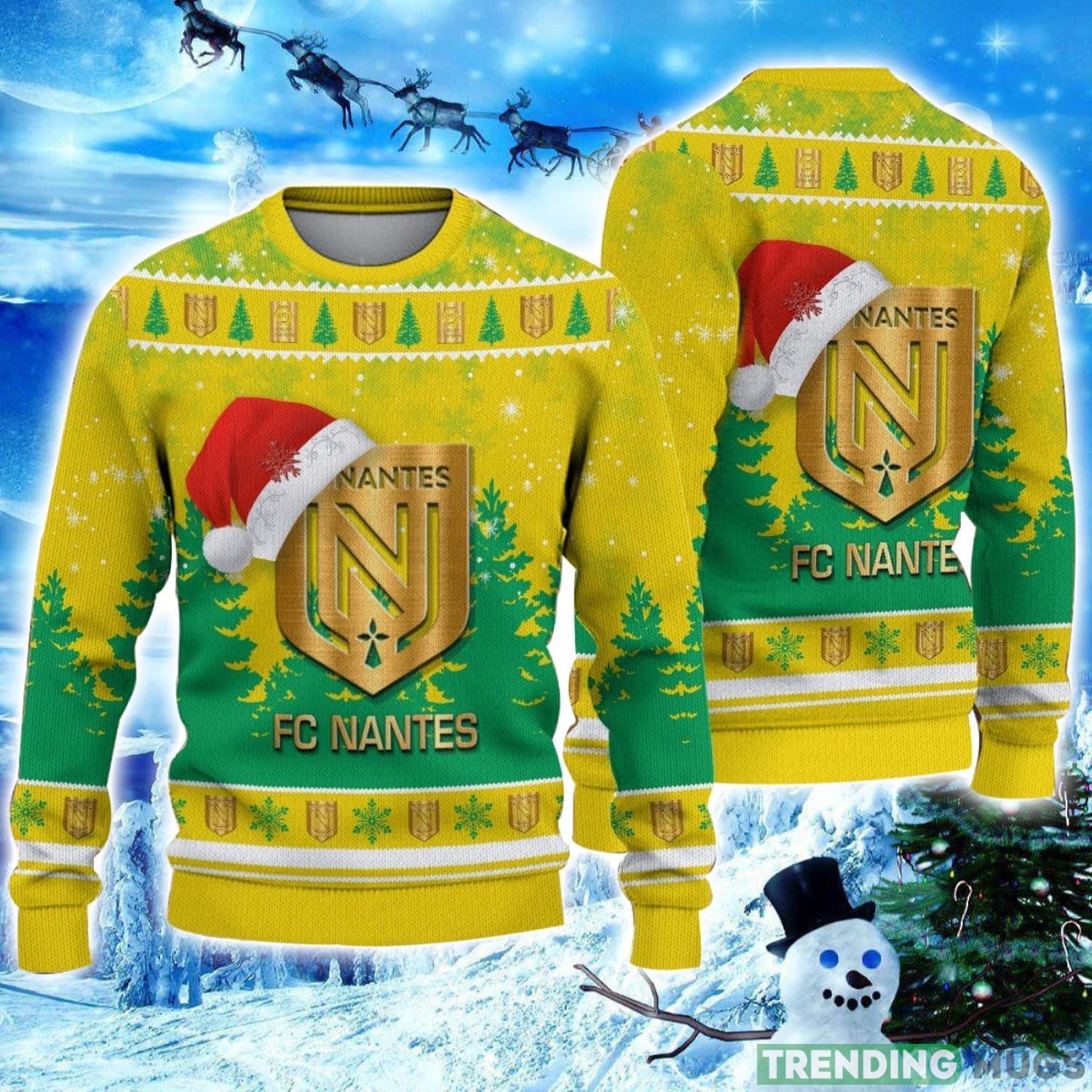 FC Nantes Logo Wearing Santa Hat Ugly Christmas Sweater Unisex 3D Christmas sweater Product Photo 1 FC Nantes Logo Wearing Santa Hat Ugly Christmas Sweater Unisex 3D Christmas sweater Product Photo 1