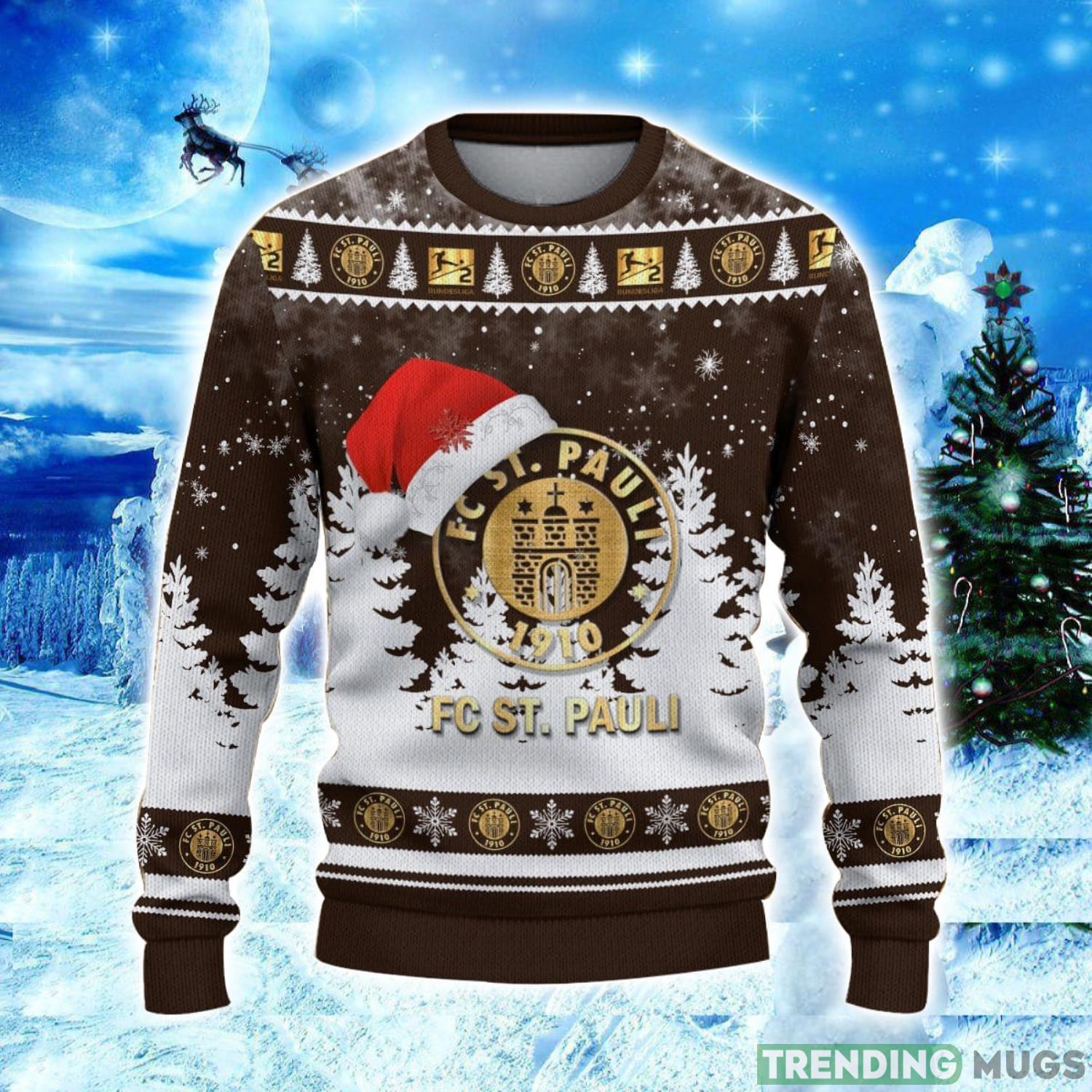 FC St. Pauli Logo Wearing Santa Hat Ugly Christmas Sweater Unisex 3D Christmas sweater 3D Sweater FC St. Pauli Logo Wearing Santa Hat Ugly Christmas Sweater Unisex 3D Christmas sweater 3D Sweater