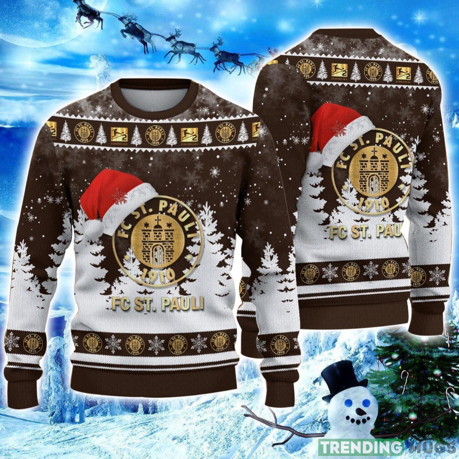 FC St. Pauli Logo Wearing Santa Hat Ugly Christmas Sweater Unisex 3D Christmas sweater Product Photo 1 FC St. Pauli Logo Wearing Santa Hat Ugly Christmas Sweater Unisex 3D Christmas sweater Product Photo 1