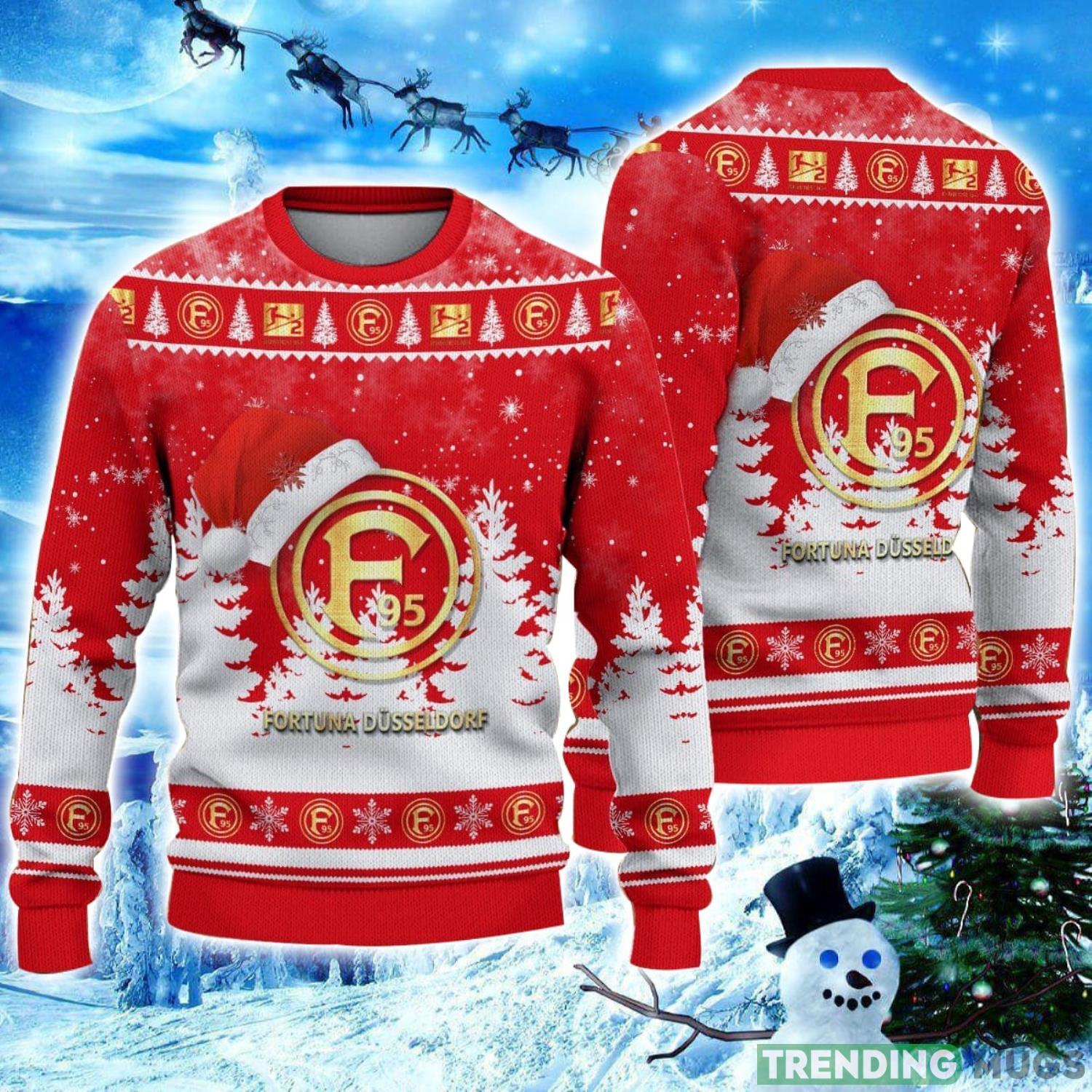 Fortuna Dusseldorf Logo Wearing Santa Hat Ugly Christmas Sweater Unisex 3D Christmas sweater Product Photo 1 Fortuna Dusseldorf Logo Wearing Santa Hat Ugly Christmas Sweater Unisex 3D Christmas sweater Product Photo 1