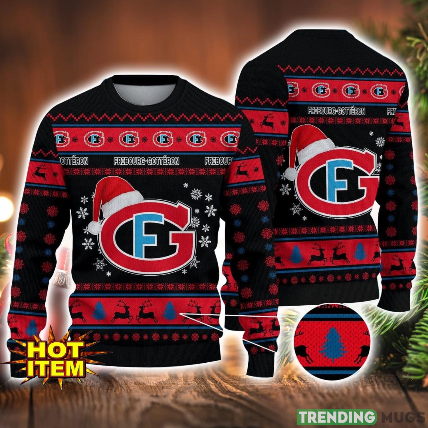 Fribourg-Gotteron 3D Ugly Christmas Sweater For Men And Women Sport Fans Product Photo 1 Fribourg-Gotteron 3D Ugly Christmas Sweater For Men And Women Sport Fans Product Photo 1