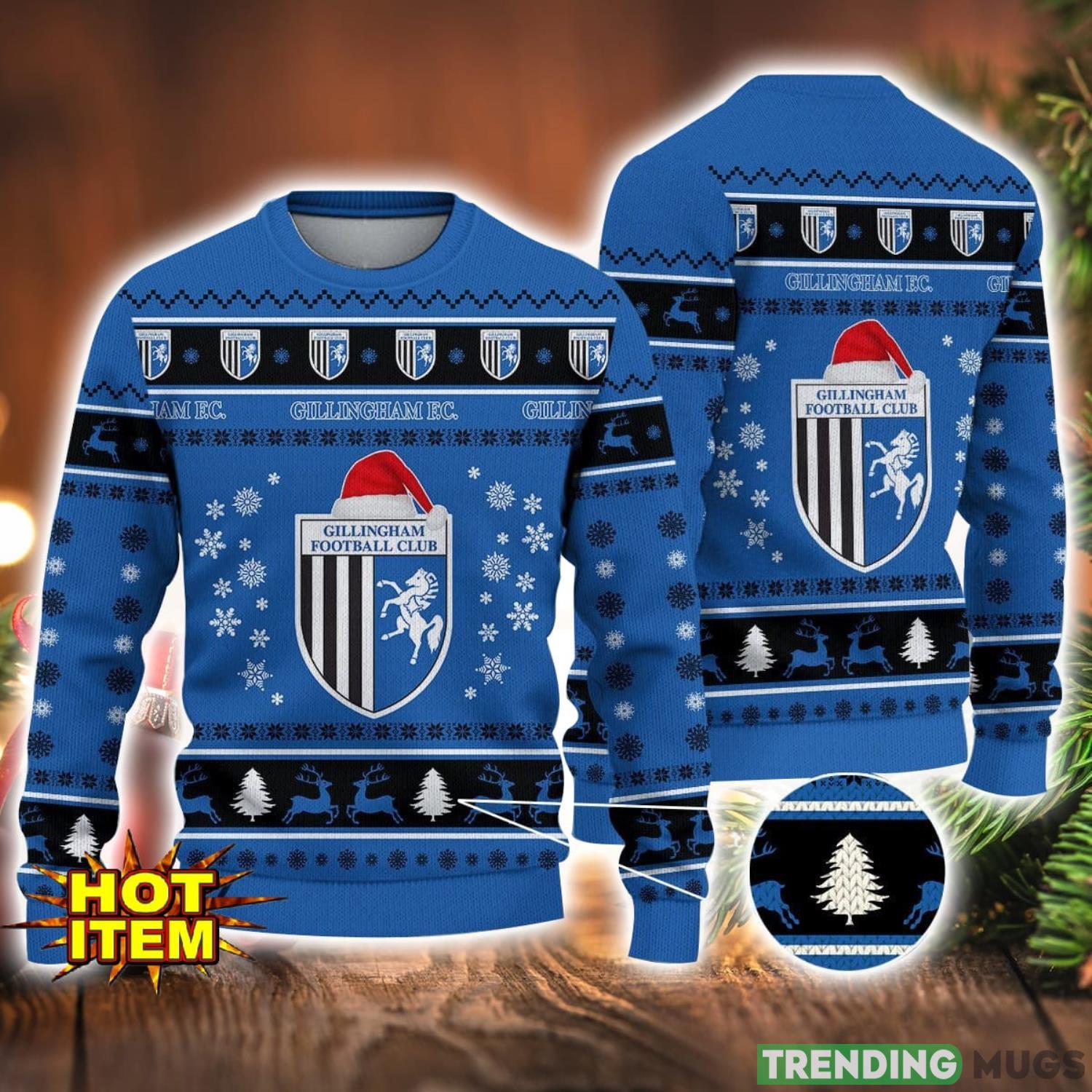 Gillingham 3D Ugly Christmas Sweater For Men And Women Sport Fans Product Photo 1 Gillingham 3D Ugly Christmas Sweater For Men And Women Sport Fans Product Photo 1